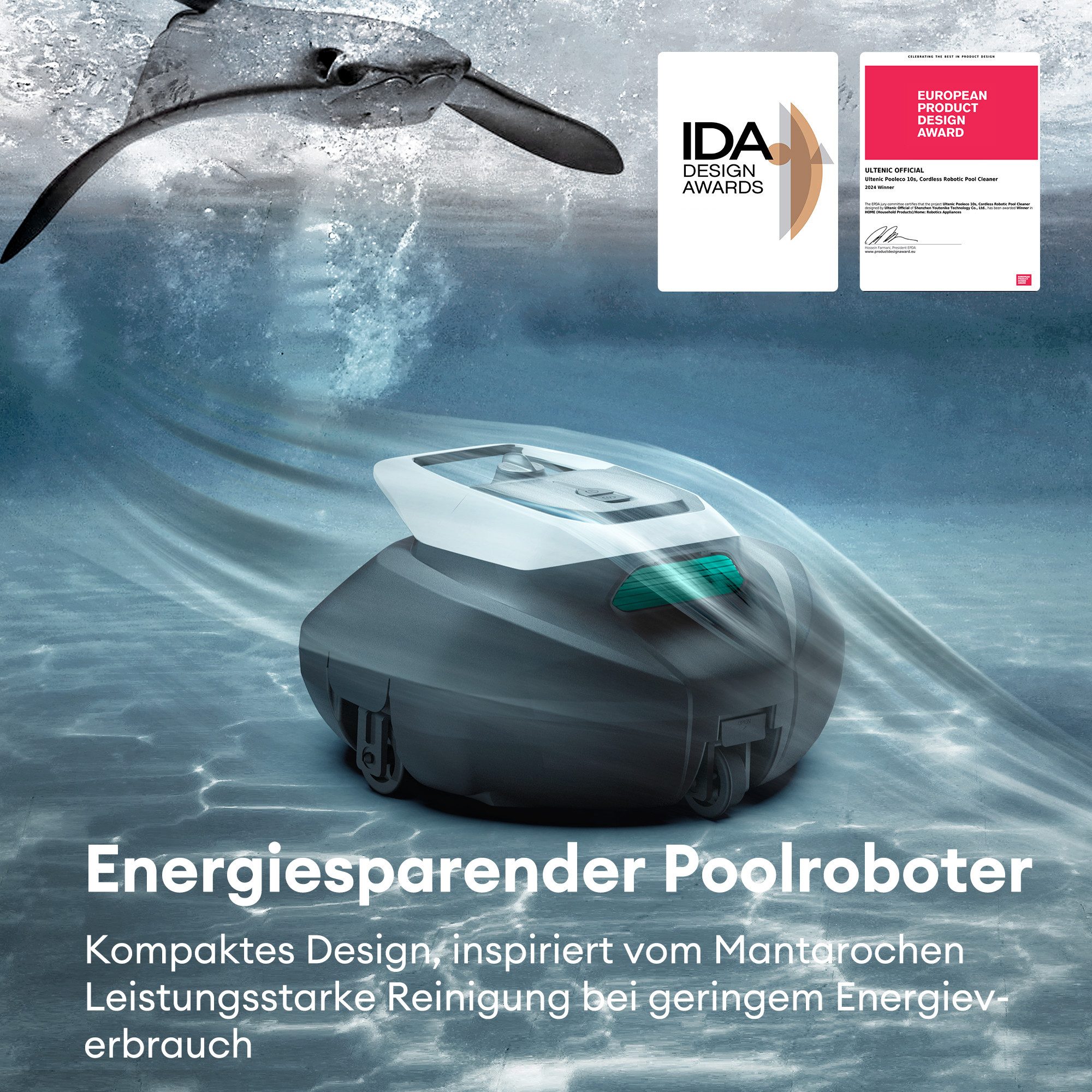 Ultenic Poolroboter Ultenic Pooleco Kabellos 3 x Motoren, 90 Min.,Fernbedienung & App, Intelligente Selbstparkung, IPX8 Wasserschutz, Vielseitige Reinigung – Bild 5 von 5