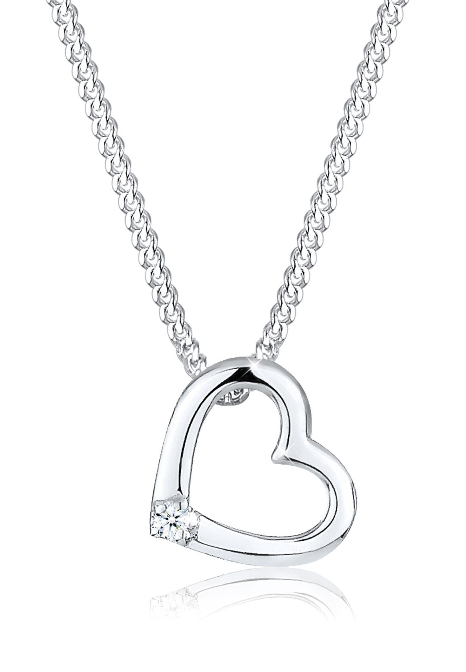 Elli DIAMONDS Collierkettchen Herz Liebe Diamant (0.015 ct) 925 Silber