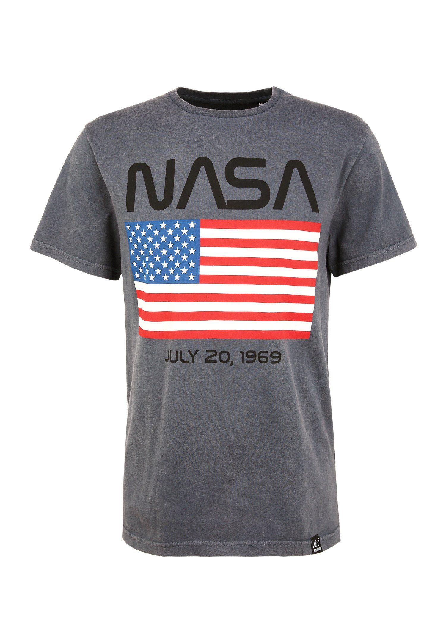 Bio-Baumwolle Moon NASA GOTS Date zertifizierte Recovered Flag T-Shirt Washed Grey Landing USA