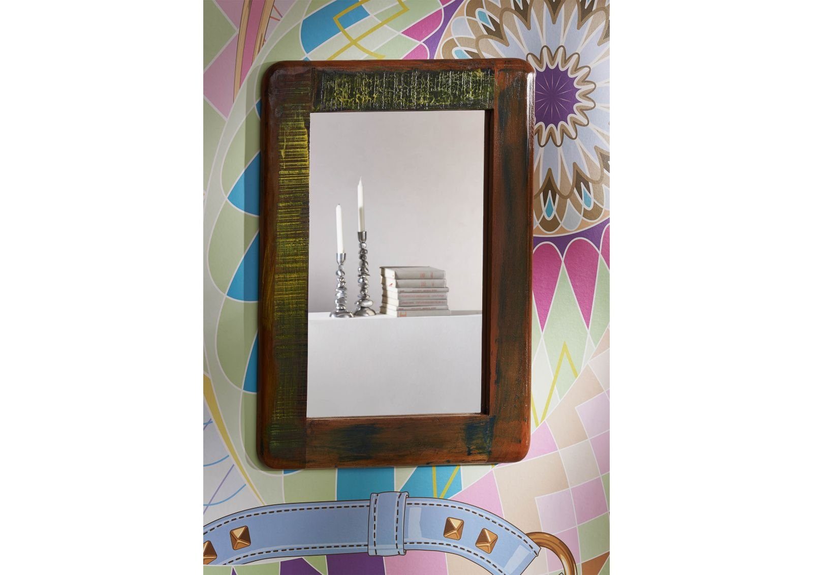 Massivmoebel24 Spiegel FREEZY (60x3x80 Altholz montiert, außergewöhnlicher Spiegel aus recyceltem Altholz im Shabby-Chic)