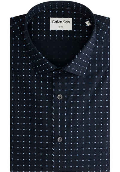 Calvin Klein Langarmhemd POPLIN STRETCH PRINT SLIM SHIRT mit Markenlabel
