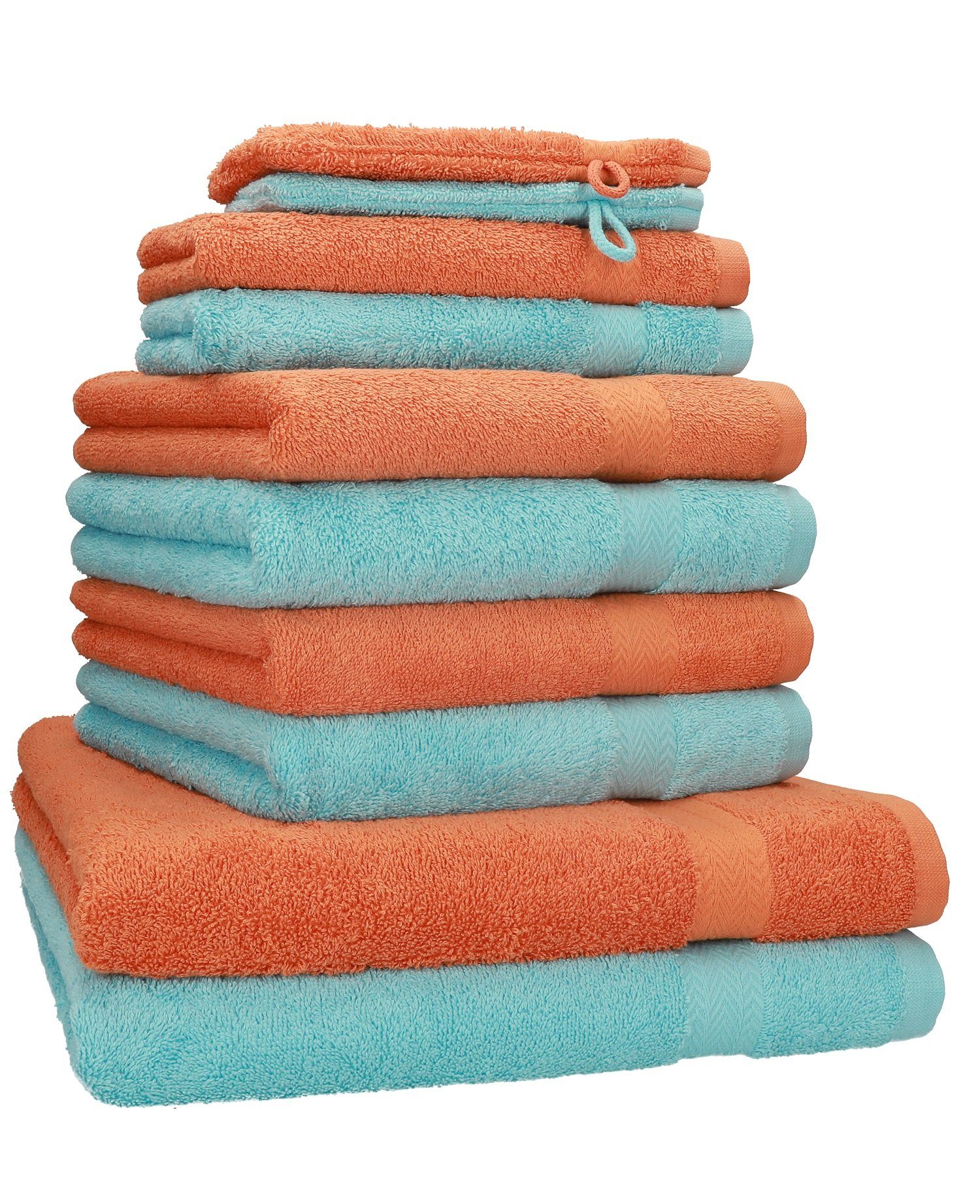 Betz Handtuch Set 10-TLG. Handtuch-Set Premium Farbe Orange & Türkis, 100% Baumwolle, (10-tlg)