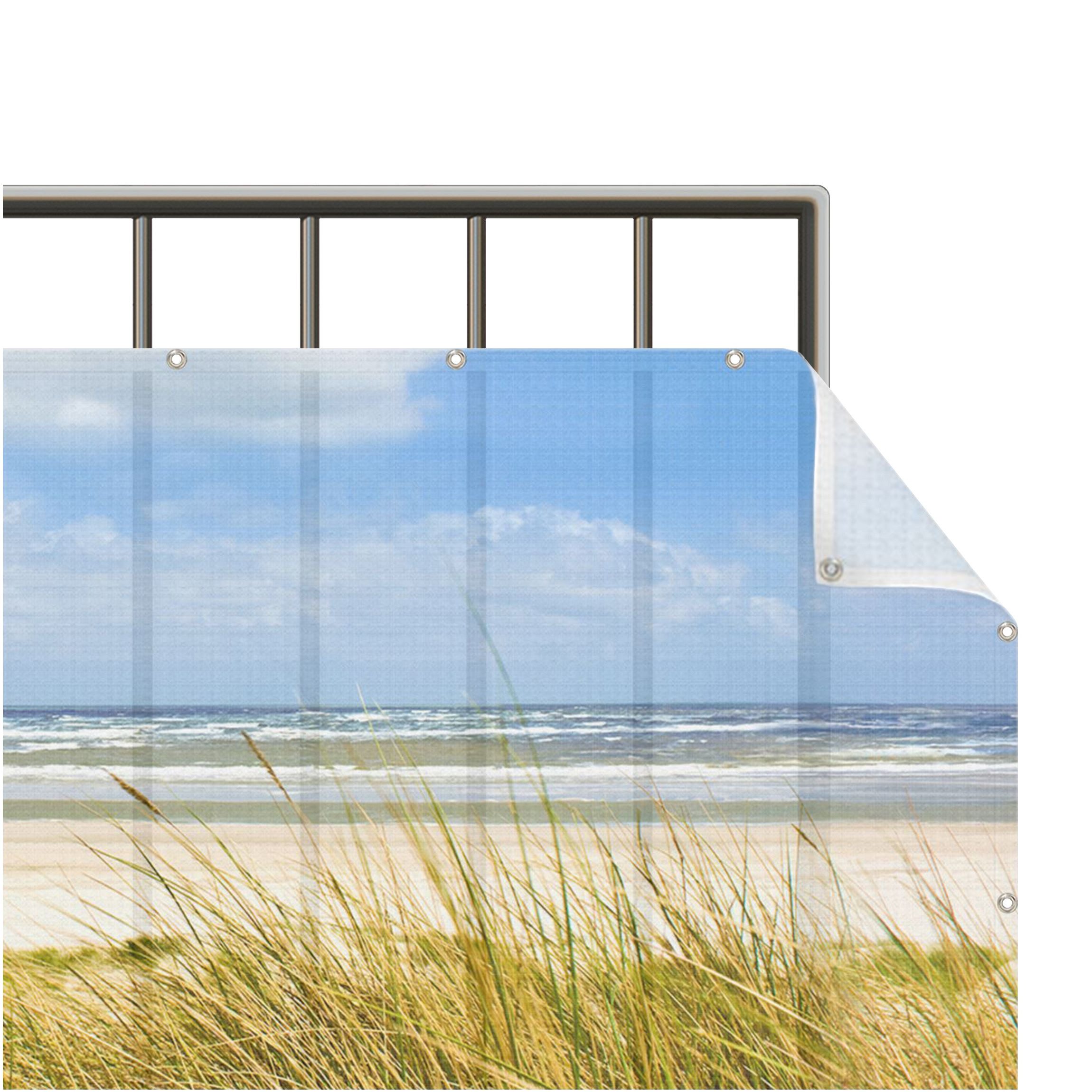 Bilderdepot24 Balkonsichtschutz Sichtschutz Balkon Natur Meer Strand Nordseeküste Balkonbespannung (1m bis 10m fein gelochter Sichtschutz aus Mesh für Geländern & Zäunen, Fertig geöst, inkl. Kabelbindern zur Anbringung) Sichtschutz Terrasse Balkontuch Balkonverkleidung Windschutz Terrasse