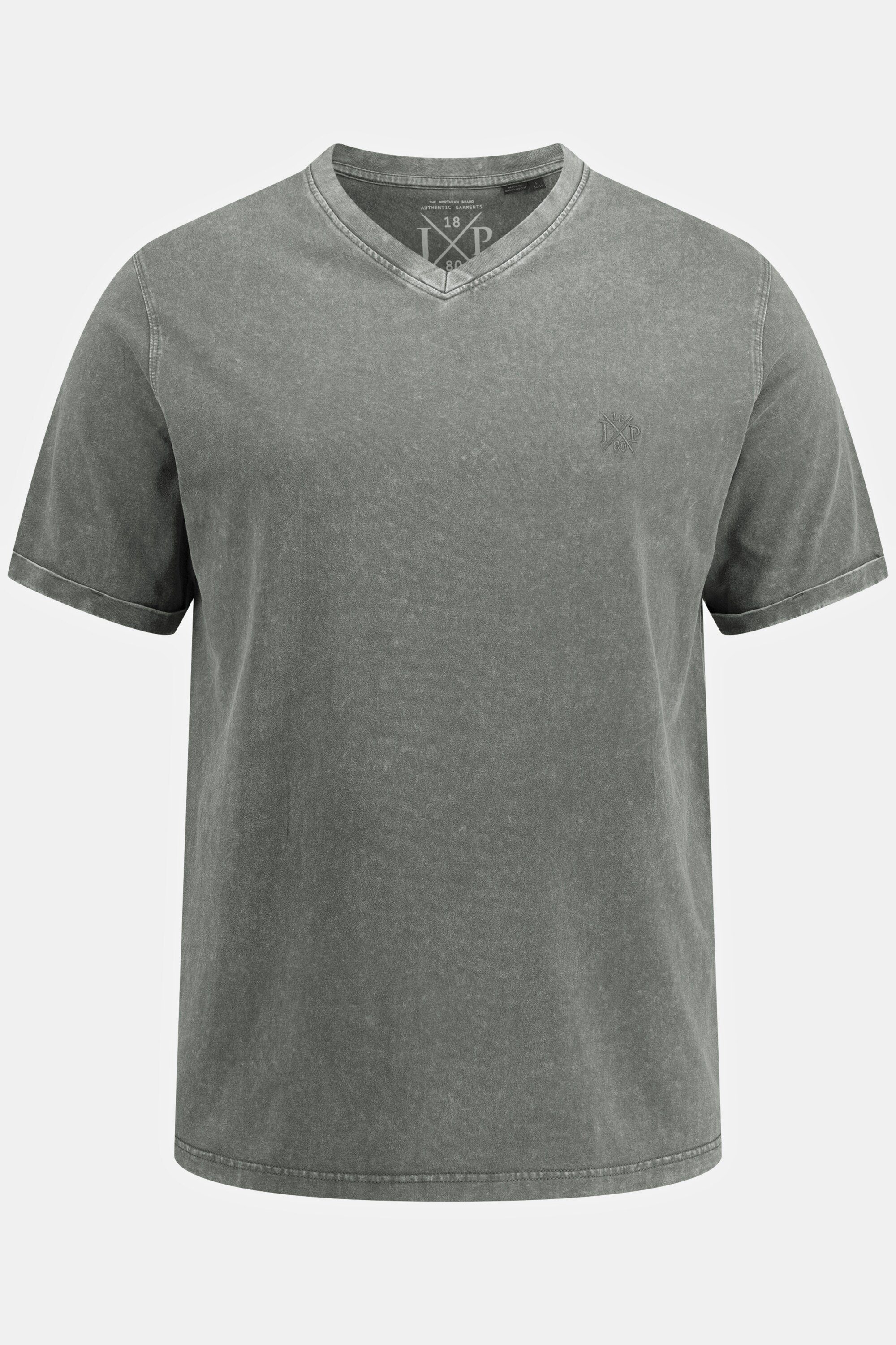 T-Shirt graphitgrau T-Shirt acid Halbarm V-Ausschnitt washed JP1880
