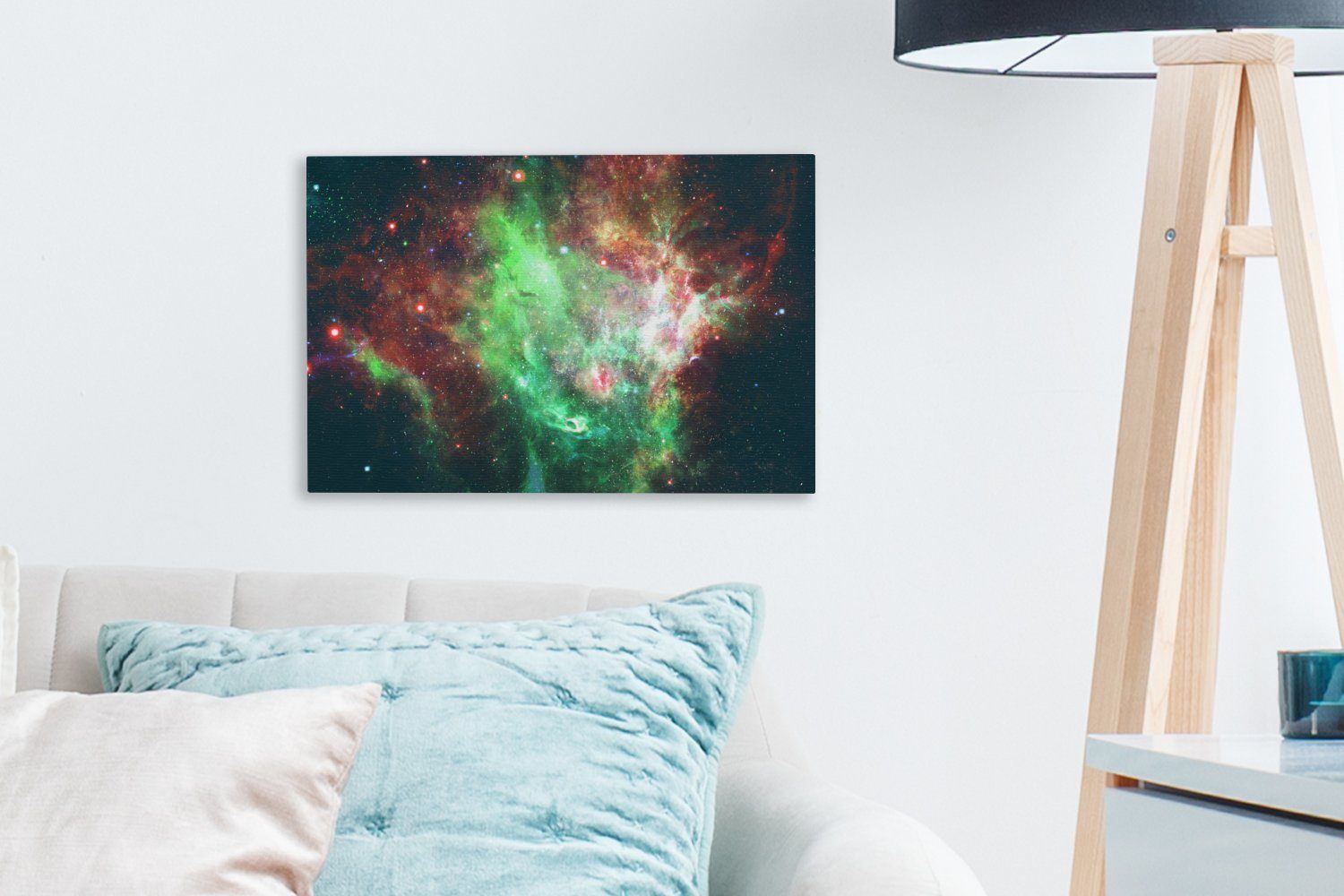 OneMillionCanvasses® Leinwandbild Weltraum - Sterne Grün, Aufhängefertig, - St), cm (1 Wandbild Wanddeko, 30x20 Leinwandbilder