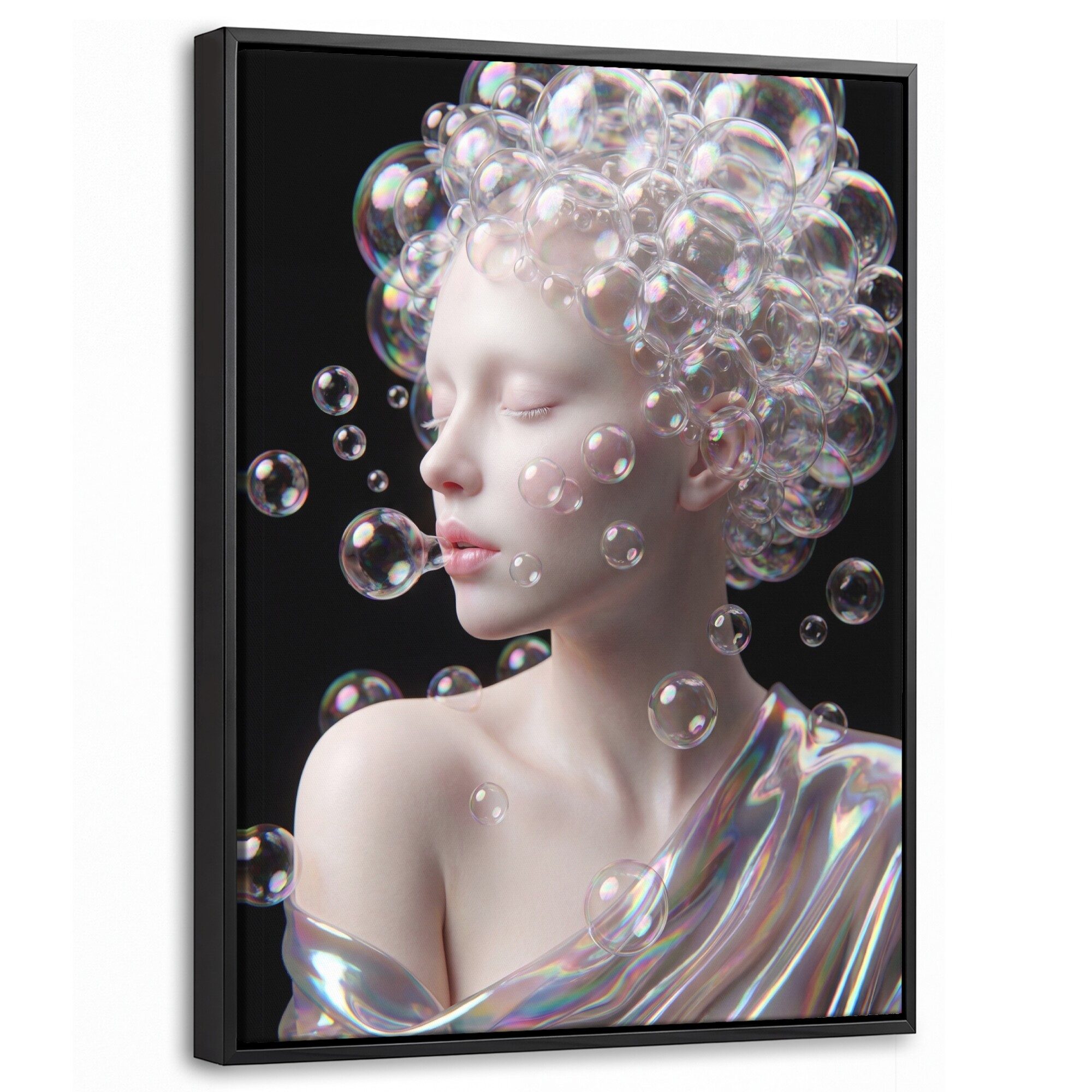 OneMillionCanvasses® Leinwandbild mit Rahmen - Frau – Telefonieren – Abstrakt – Bunt, Fotodruck (1 St), Wandbild, Schattenfugenrahmen, Aufhängefertig, Wanddeko 30x40cm