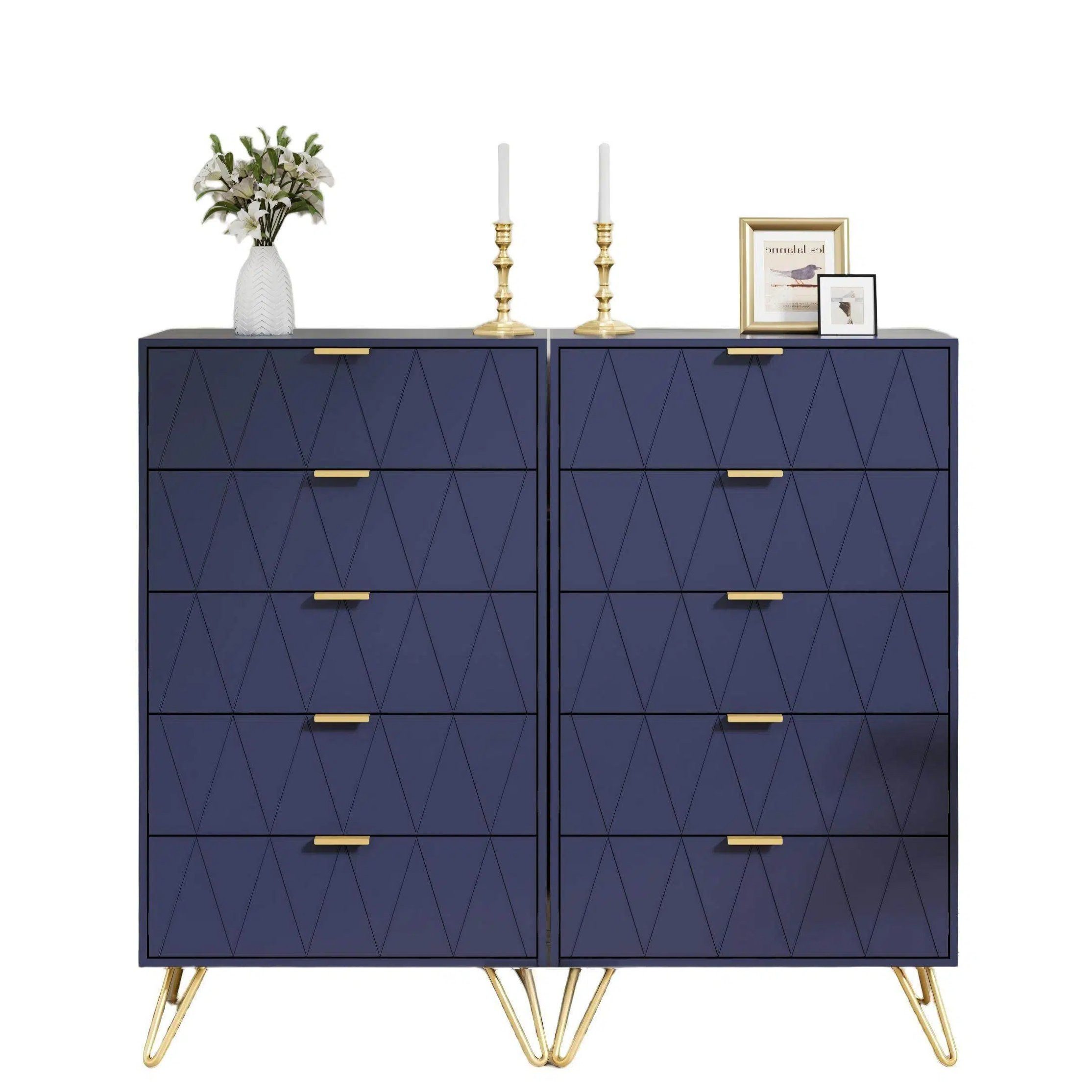 UEV Kommode mit Schubladen, Komodenschrank Schmal Beistellschrank (Mehrzweckschrank für Wohnzimmer Schlafzimmer Büro Flur, Sideboard mit Schubladen), 60x34x110cm, Schubladenschrank, Aufbewahrungsschrank, mit Kisppschutz