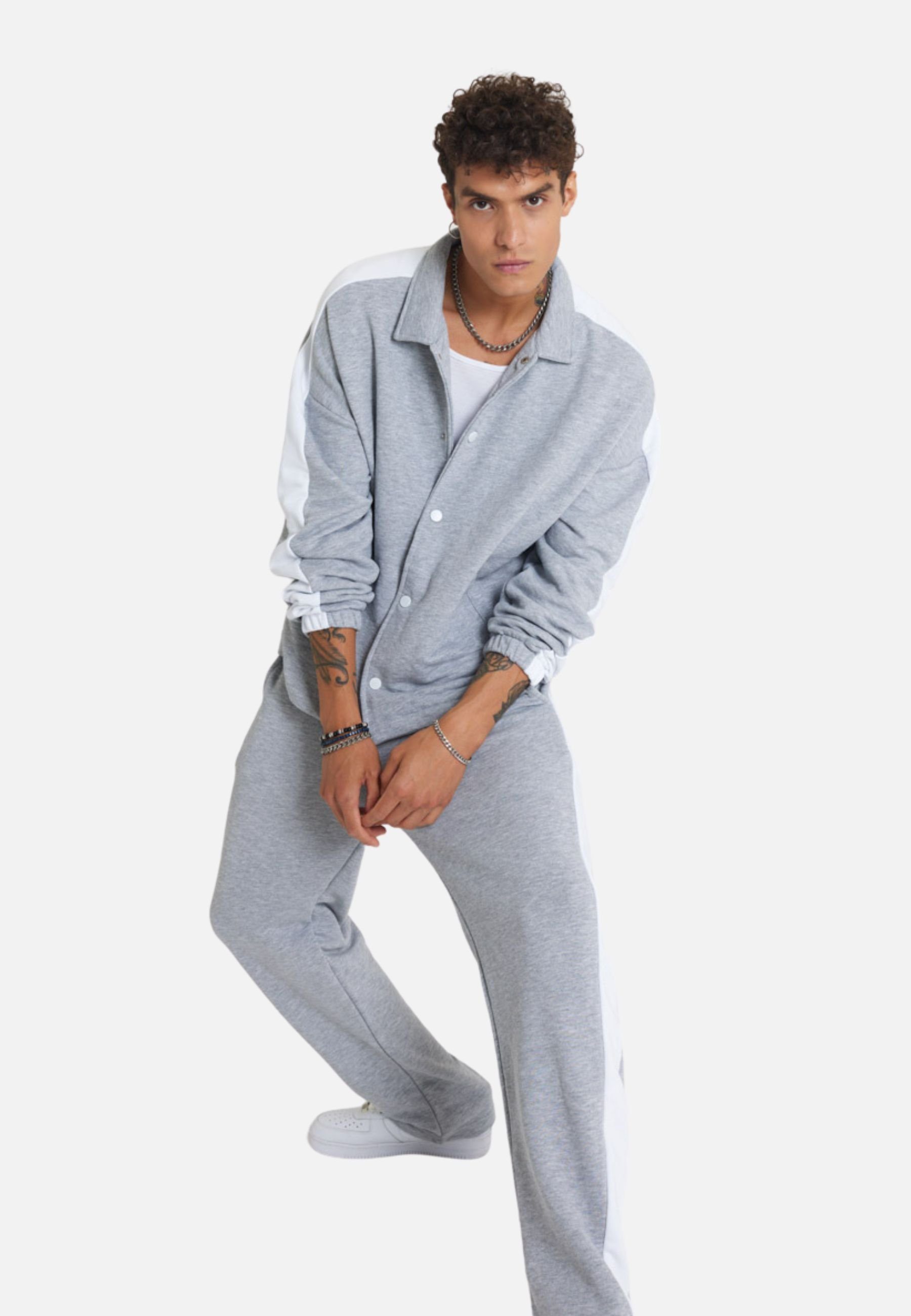 COFI Casuals Stripe Grau Set Jogginganzug Jacke Hose mit Streifen Jogginganzug