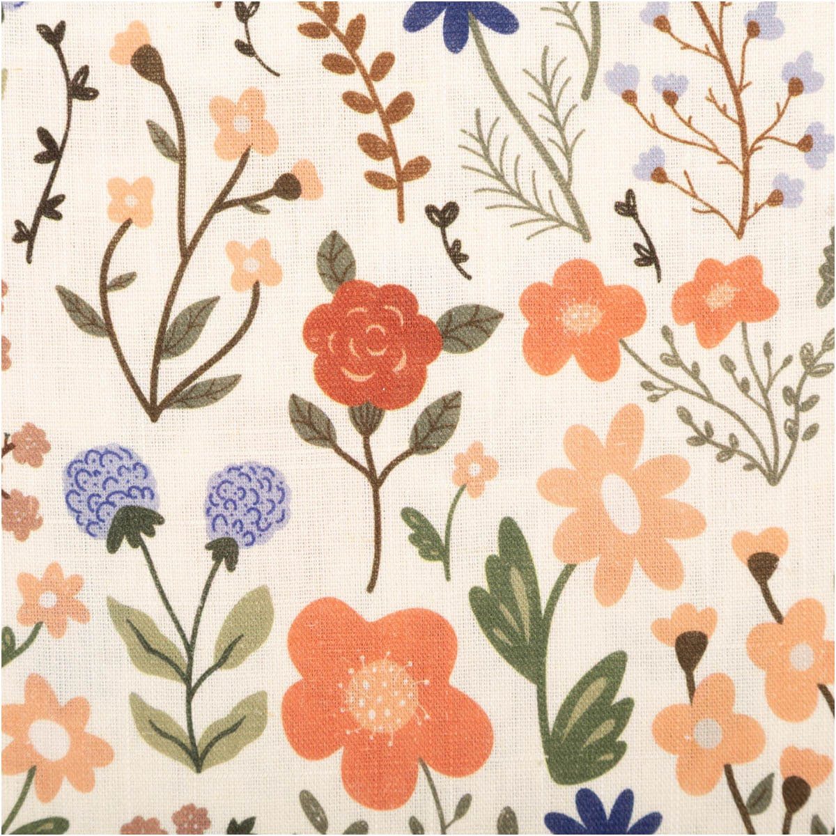 SCHÖNER LEBEN. Stoff Viskose-Leinen Stoff Blumen Bunt Beige Meterware – 1,43m Breite, atmungsaktiv