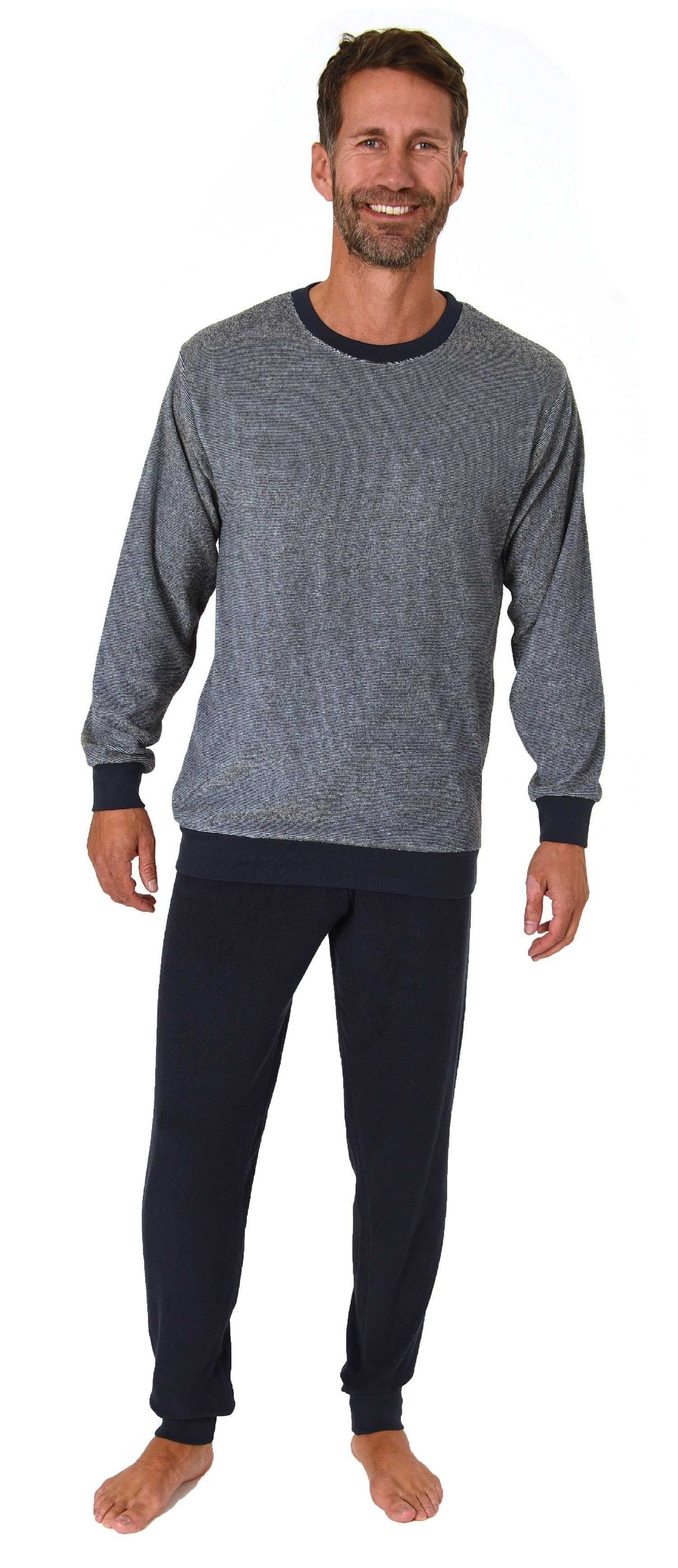 Normann Pyjama Herren langarm Frottee Schlafanzug mit Bündchen - auch in Üb günstig online kaufen