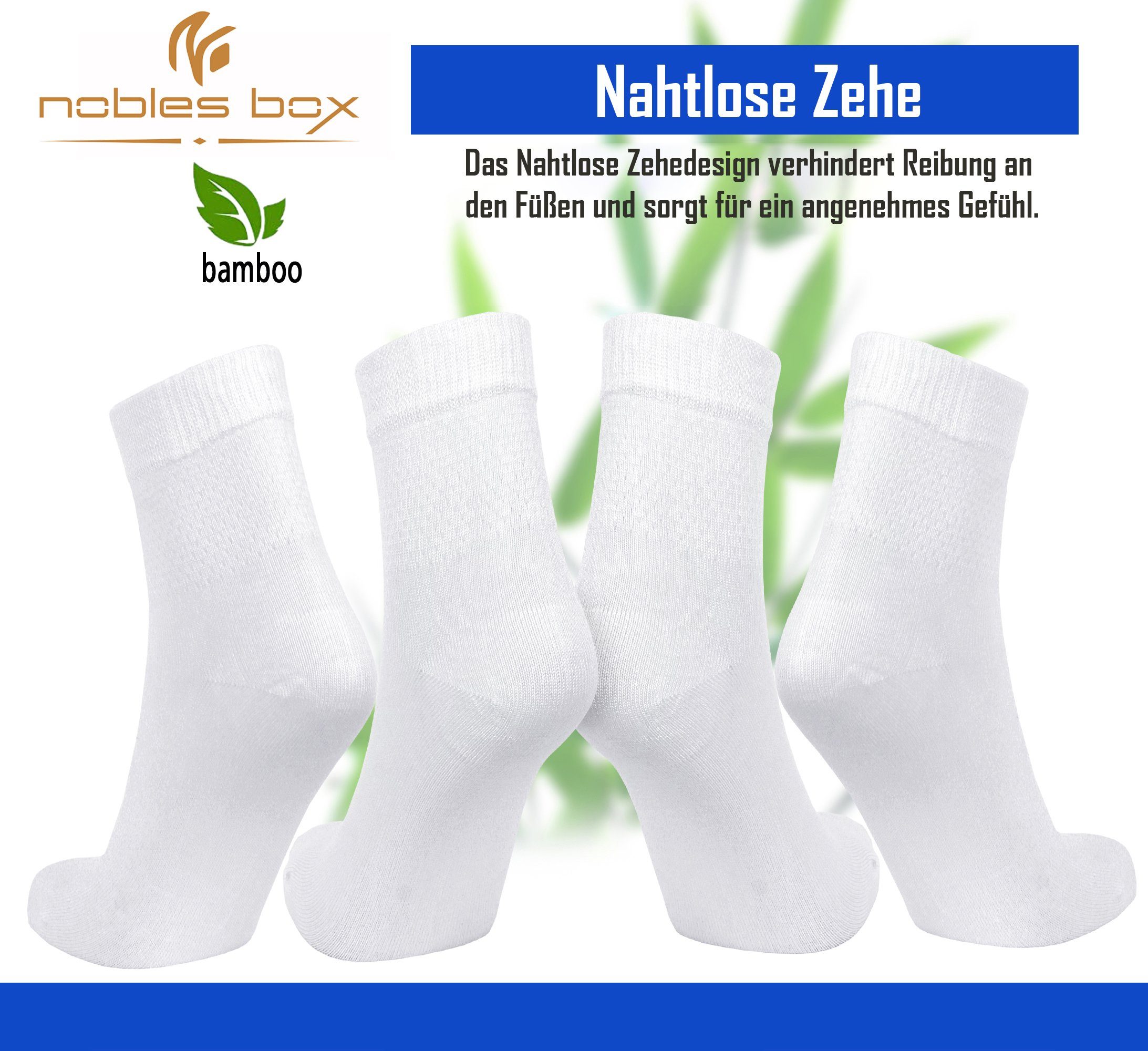 NoblesBox Diabetikersocken Damensocken (Beutel, Weiß 4 Bambussocken Paar)