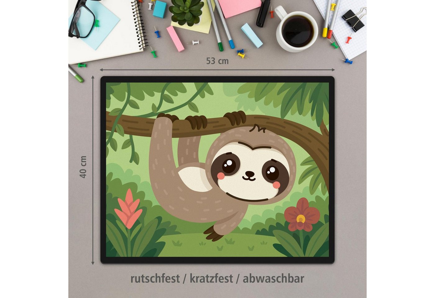 Thumbnail - itenga Schreibtischunterlage itenga Schreibunterlage V1 Motiv FAULTIER im Kawaii Design
