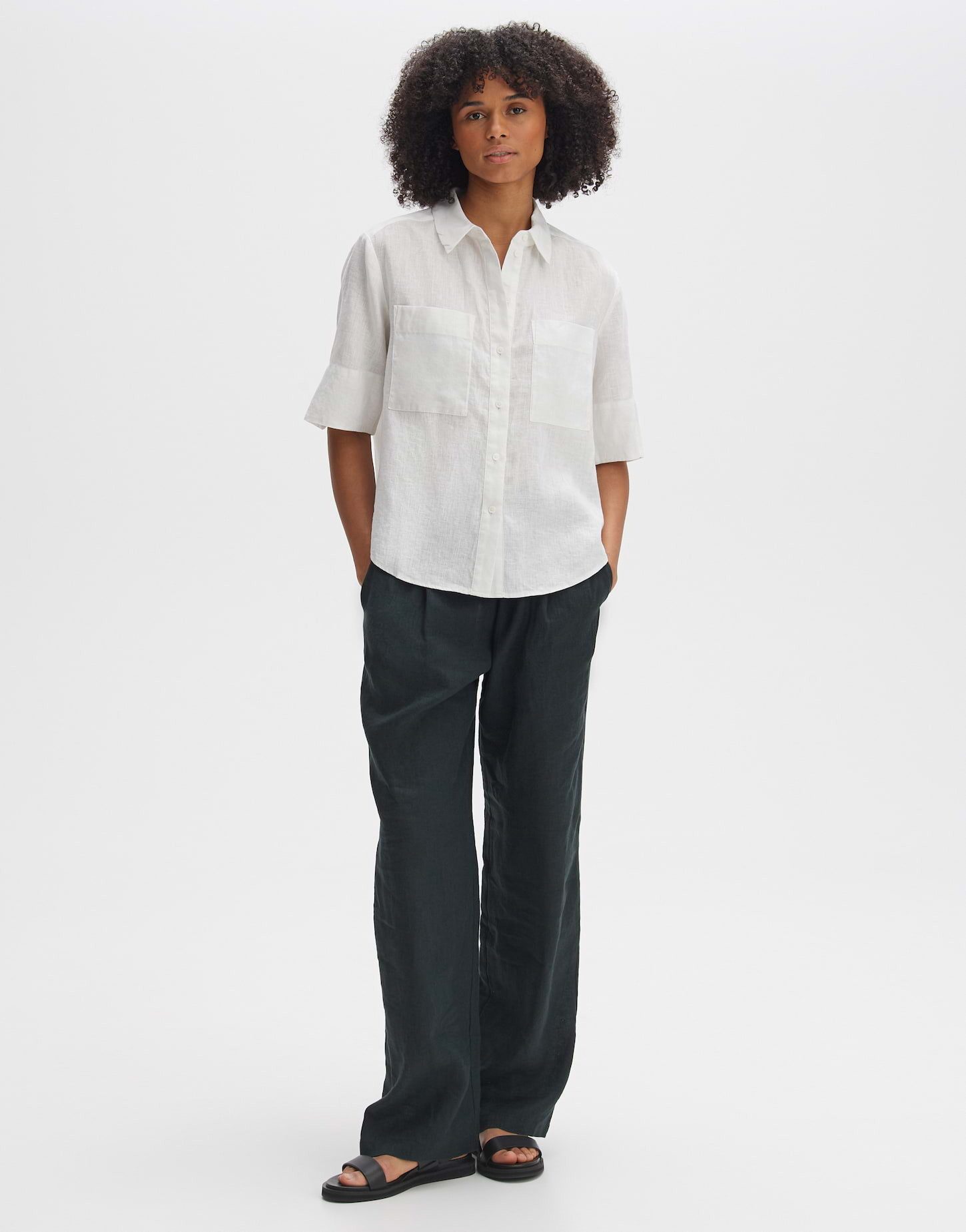 OPUS Kurzarmbluse Leinenbluse FILALIA