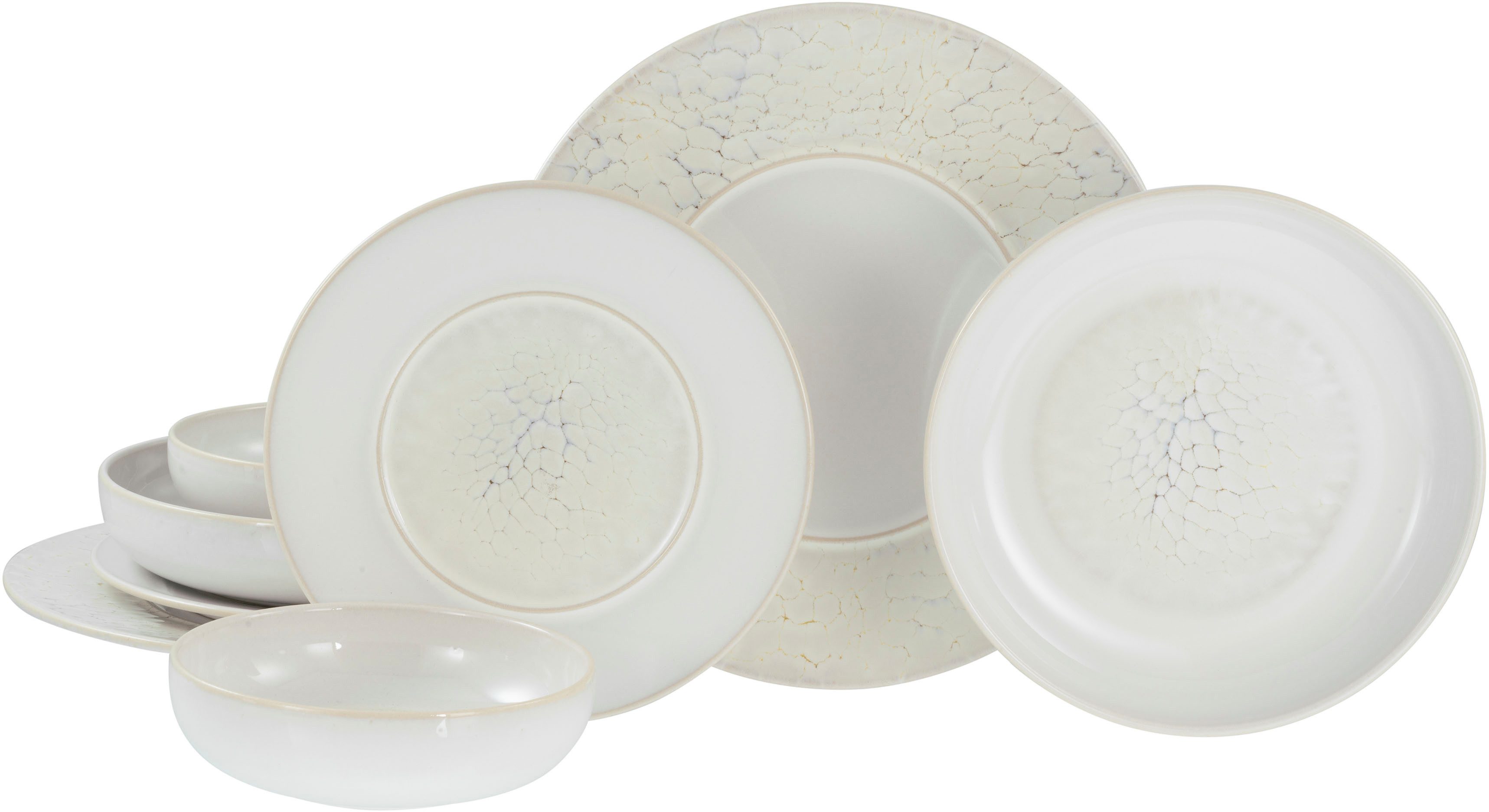 CreaTable Teller-Set Unico, Teller Set, 8-tlg. (8-tlg), 2 Personen, Steinzeug, Eleganter Flair, Breite Fahne, Edel