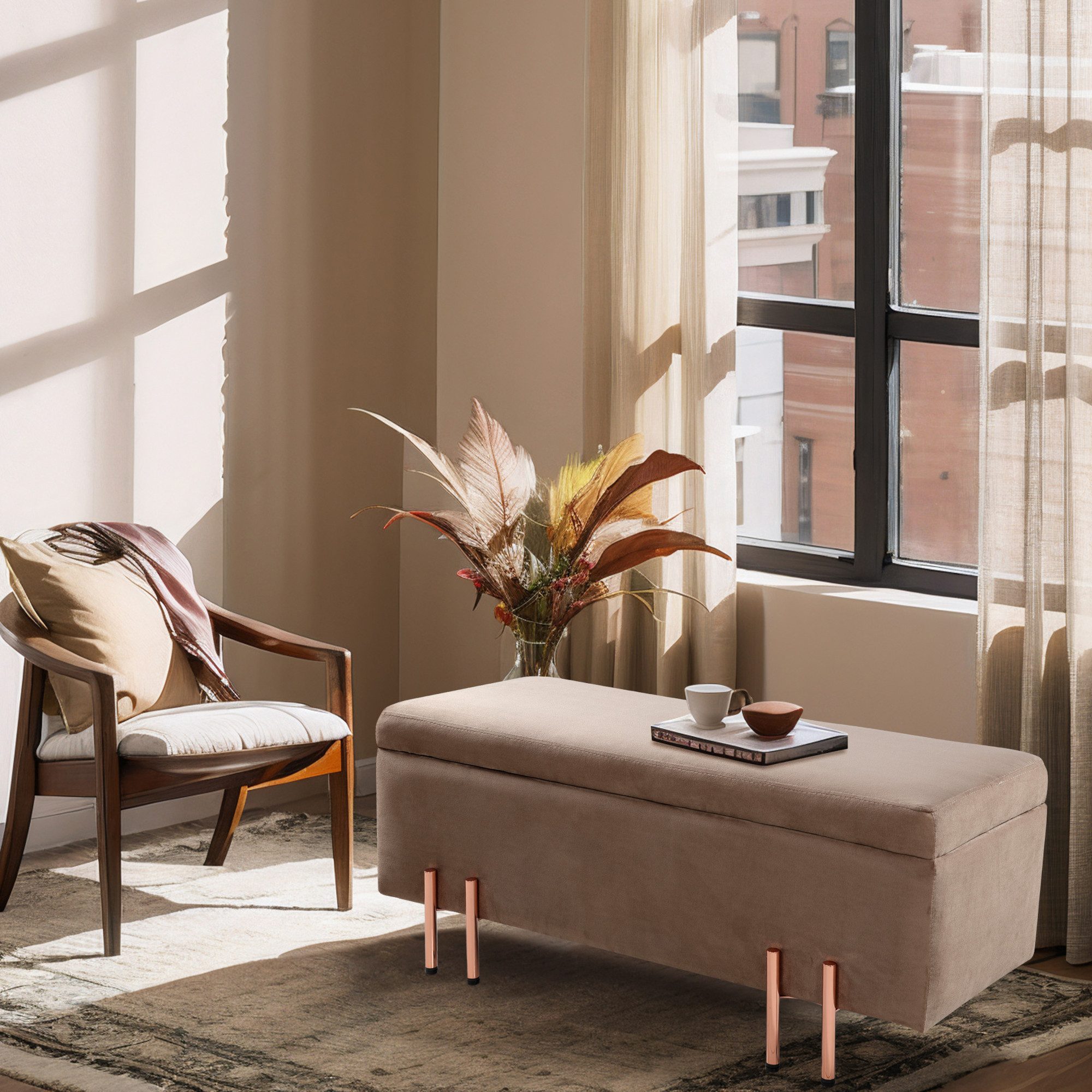 en.casa Sitztruhe, »Dals« Samt Metallbeine 118 x 40 x 42 cm Braun günstig online kaufen