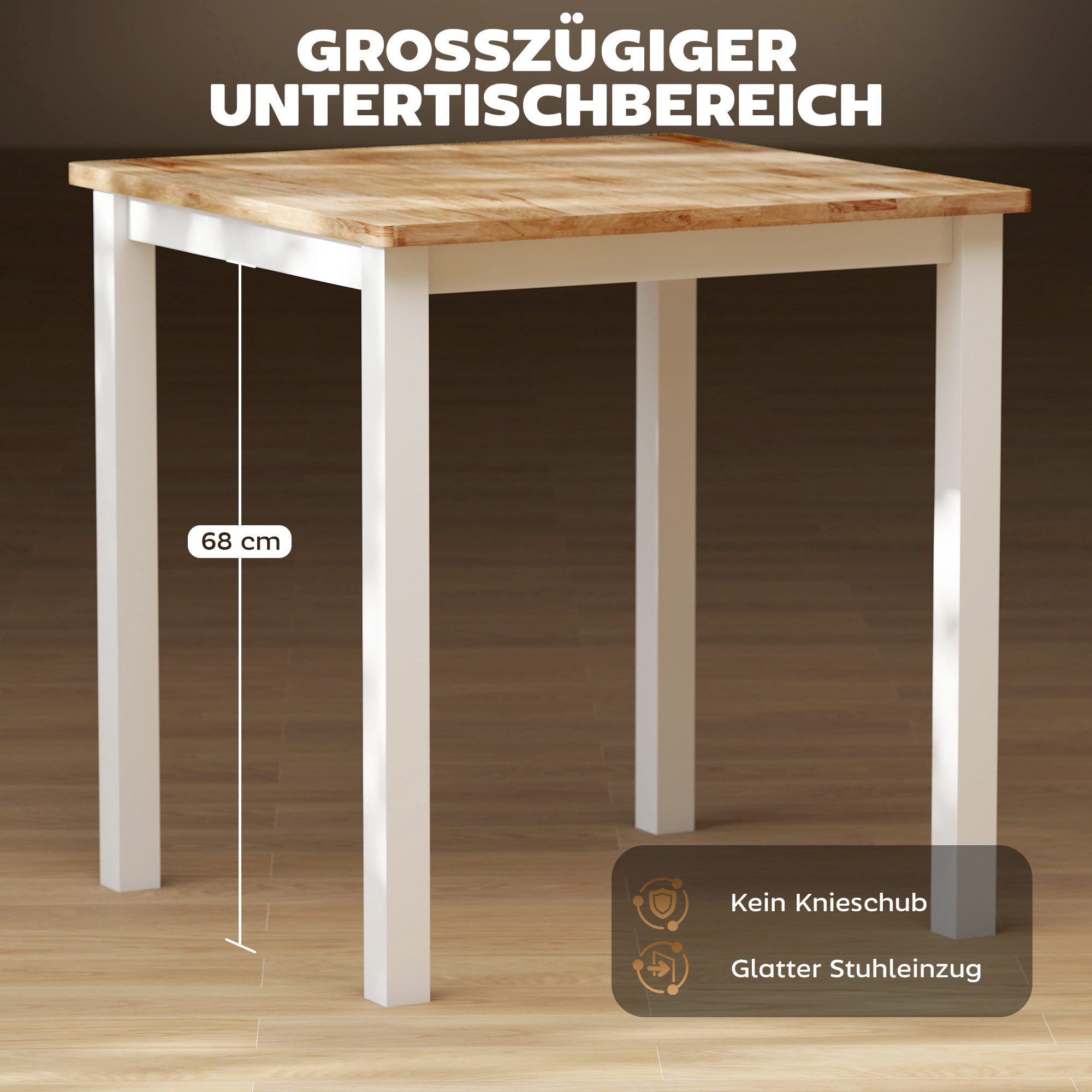 HOMCOM Esstisch für 2-4 Personen, mit Rückenlehne (Esstisch-Essstuhl-Set, 3-St., Küchentisch), aus Holz, für kleine Raum, Küche, Esszimmer Eiche – Bild 5 von 5