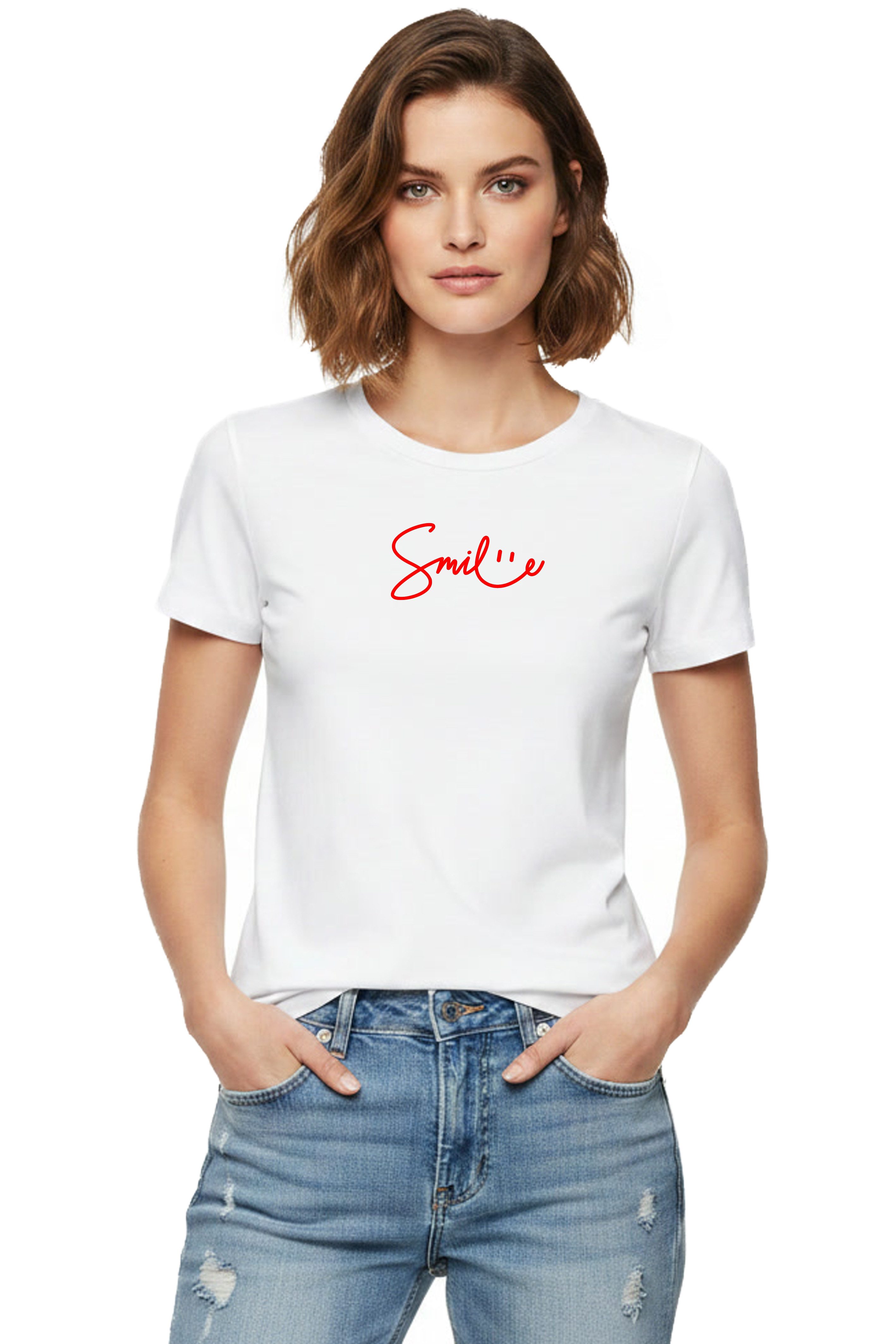 Banco T-Shirt Damen Shirt Basic Top Sommer Rundhals Smile hochwertiger Print
