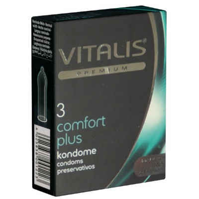 VITALIS Kondome PREMIUM Comfort Plus (Kondome mit mehr Freiraum) kleine Packung mit, 3 St., Kondome mit mehr Platz für die empfindliche Eichel, zuverlässig und sicher und angenehm im Gebrauch