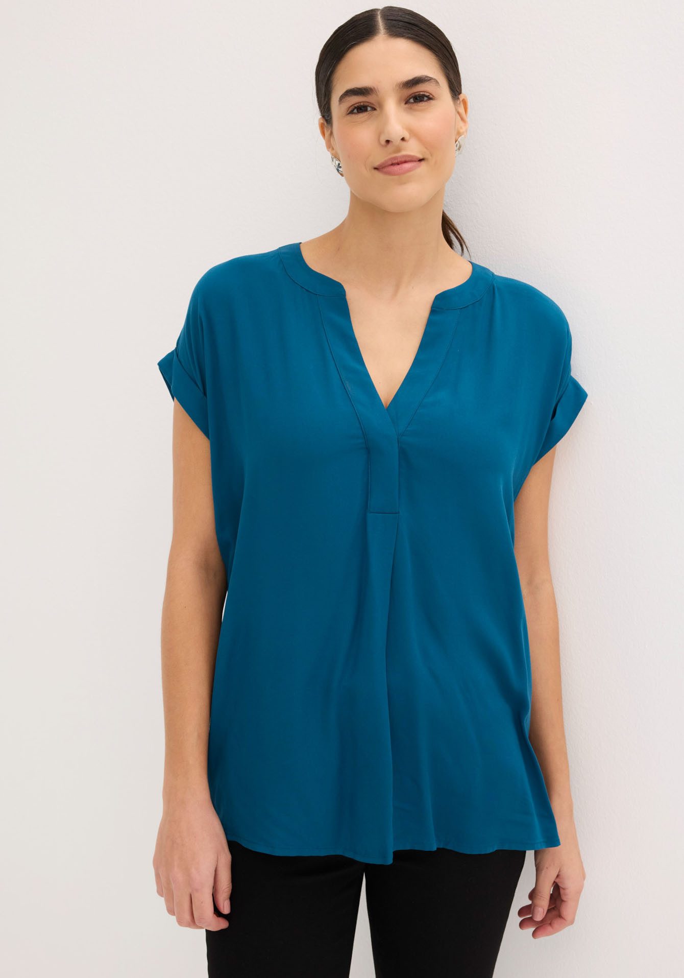 bonprix Tunika eleganter Look, Kurzarm-Design, Regular Fit, mit Henley-Kragen