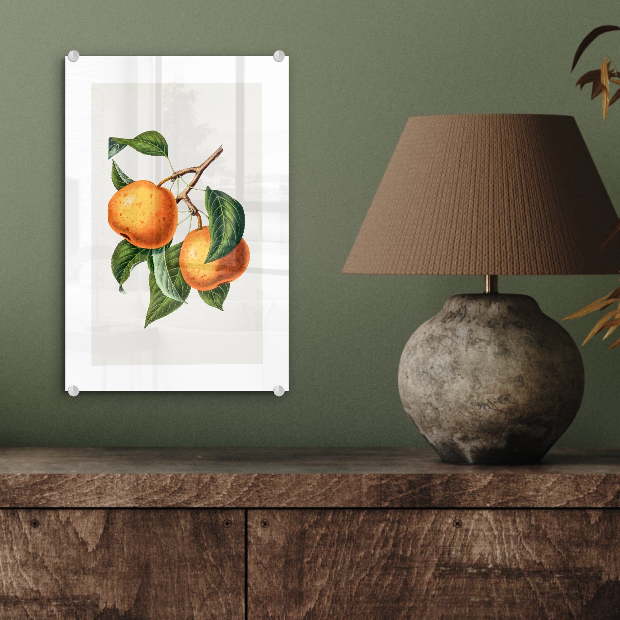 Früchte Glas Lebensmittel, Blätter - - Wandbild Glasbilder Wanddekoration (1 Acrylglasbild - - MuchoWow auf Bilder auf Foto St), - Glas