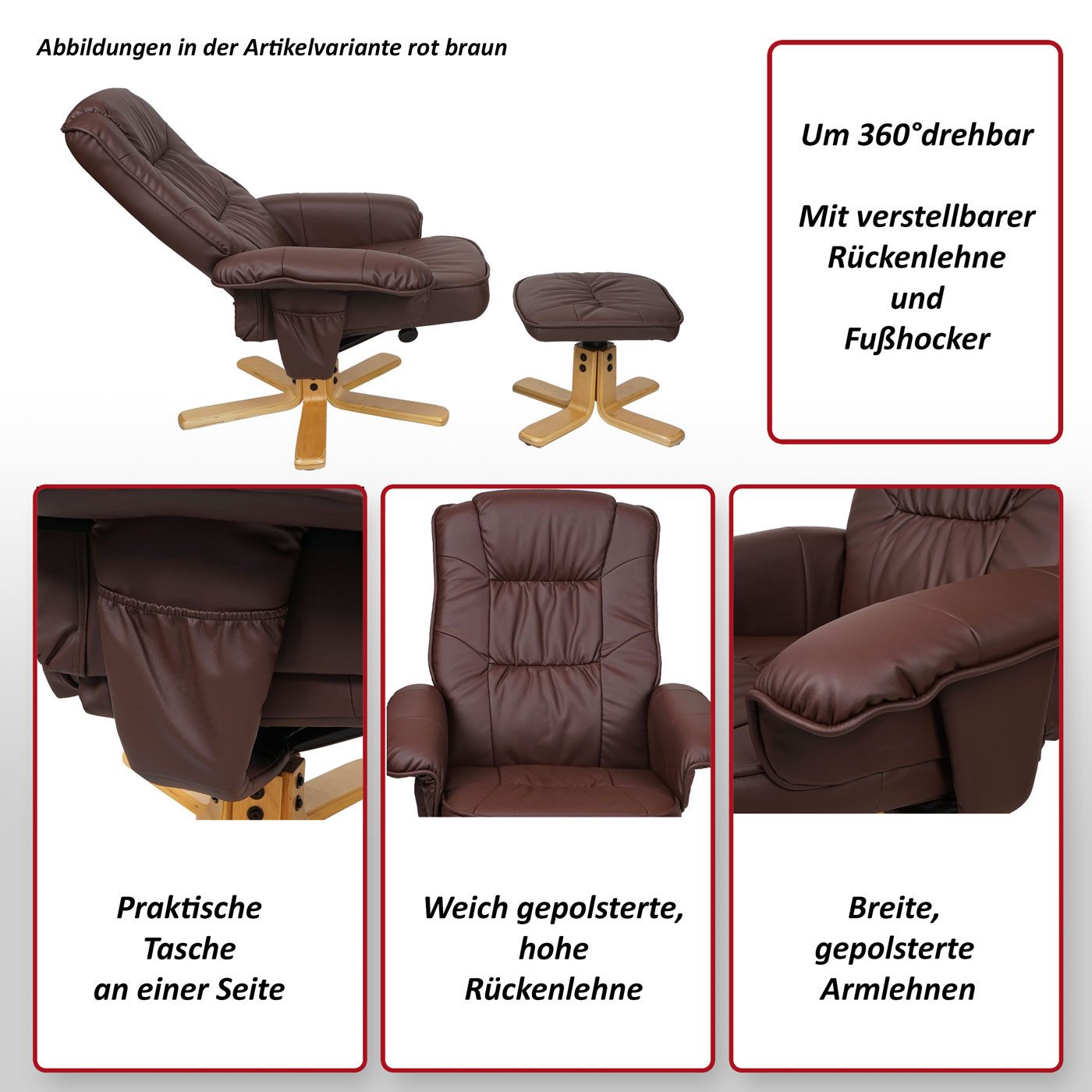 MCW Relaxsessel H56, Um 360° drehbar, Sessel neigbar, Bequeme Polsterung, Praktische Tasche