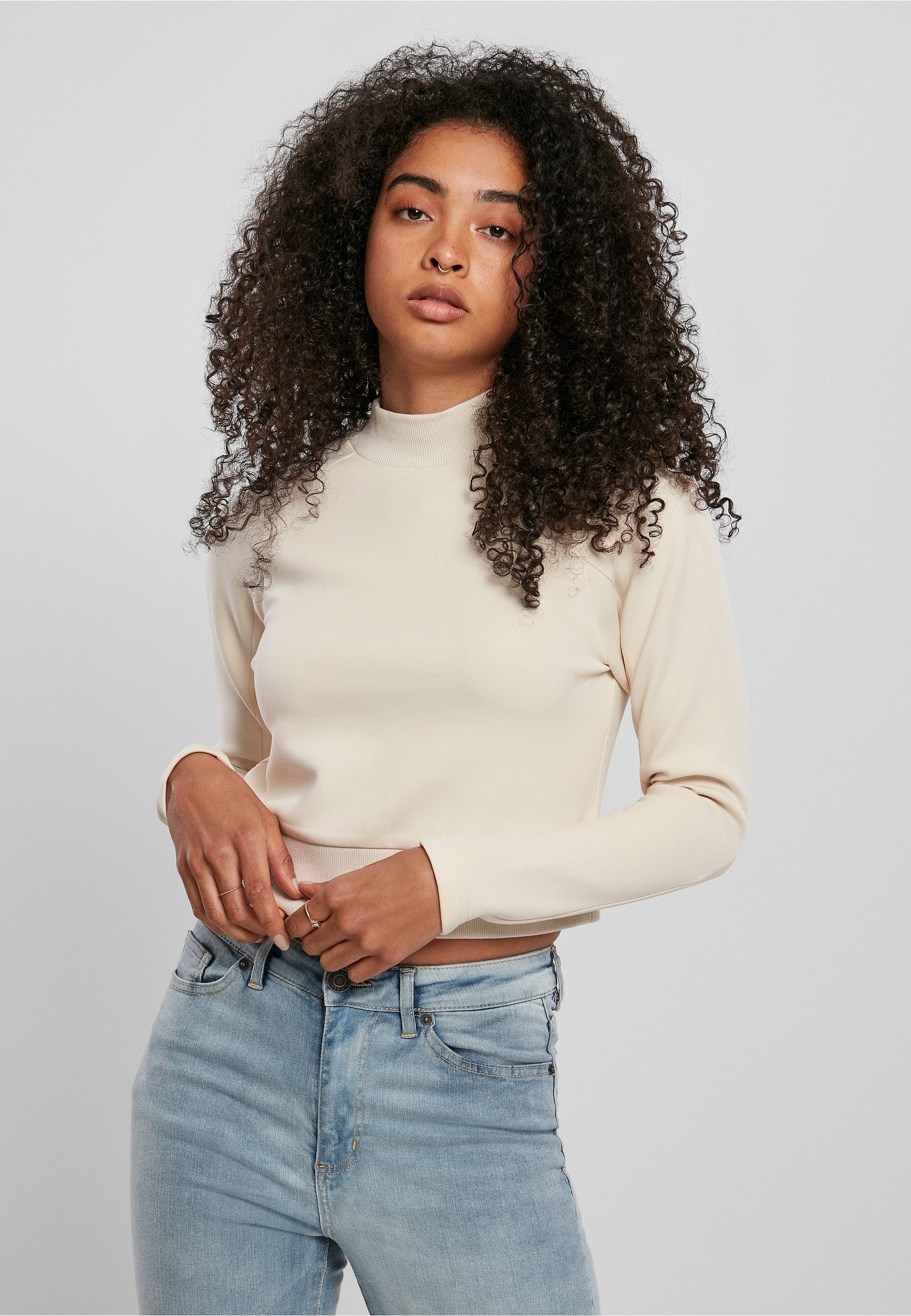 URBAN CLASSICS Sweatshirt Urban Classics Damen Ladies Interlock Short Turtleneck Crew (1-tlg)