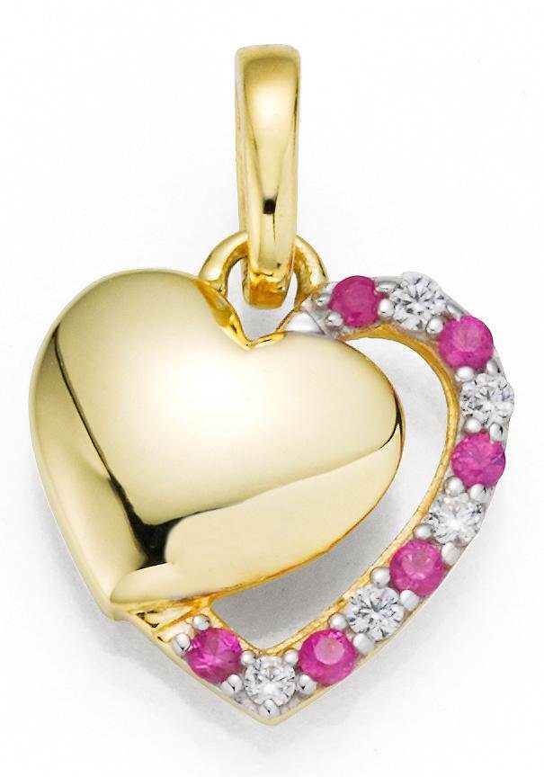 Firetti Kettenanhänger Schmuck Geschenk Gold 333 Halsschmuck Anhänger für Halskette Herz, mit Rubin, Zirkonia (synth)