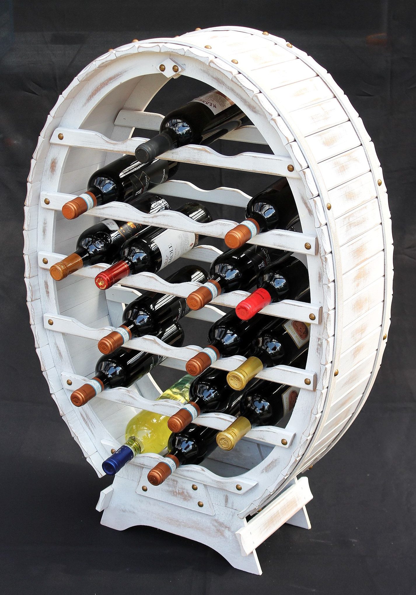 DanDiBo Weinregal Weiss Weinfass aus Holz für 24 Flaschen Vintage Shabby Ch günstig online kaufen