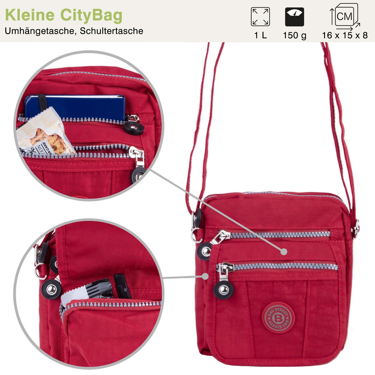 compagno Henkeltasche, Kleine sportive Umhänge-Tasche 4-Fächer City-Tasche Bag Reise Urlaub