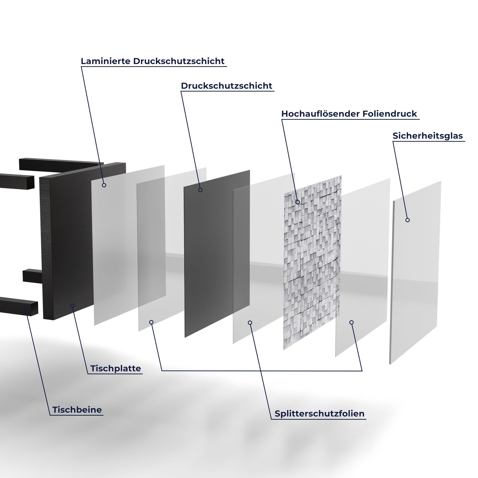 'Ungleichmäßige Ziegel', Beistelltisch Glastisch DEQORI Schwarz Couchtisch Glas modern