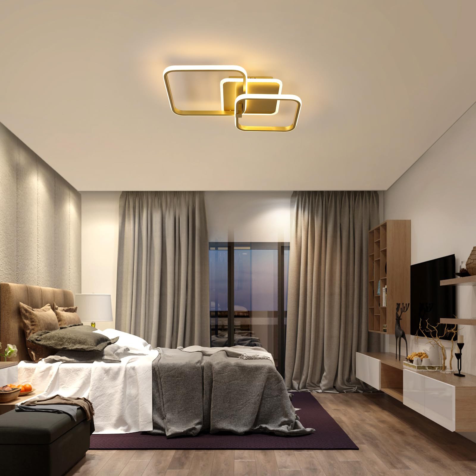 Riserva LED Deckenleuchte Quadratische LED Deckenleuchte Gold, 52W 3000K Warmlicht, 52x38cm