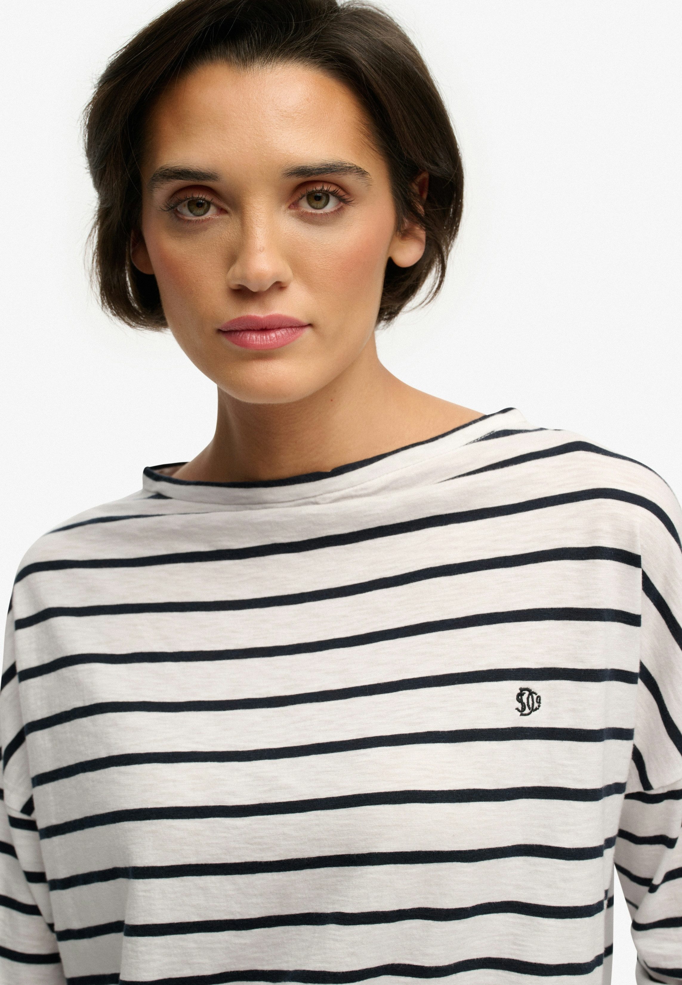 Superdry Langarmshirt STUDIOS BOAT NECK SLUB LS TOP Baumwollmischung, oversize