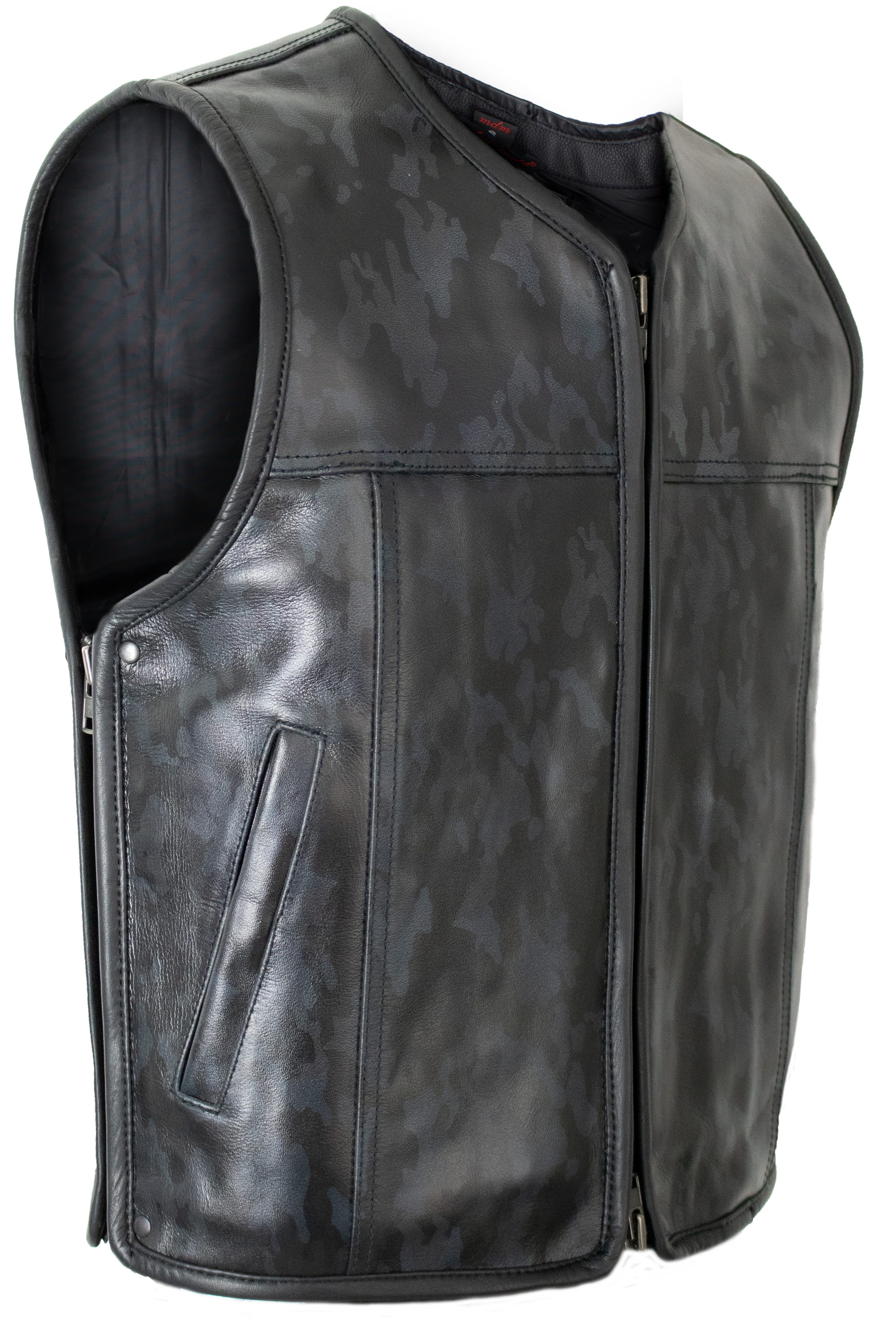 MDM Lederweste Schwarz Camouflage Herren Leder günstig online kaufen