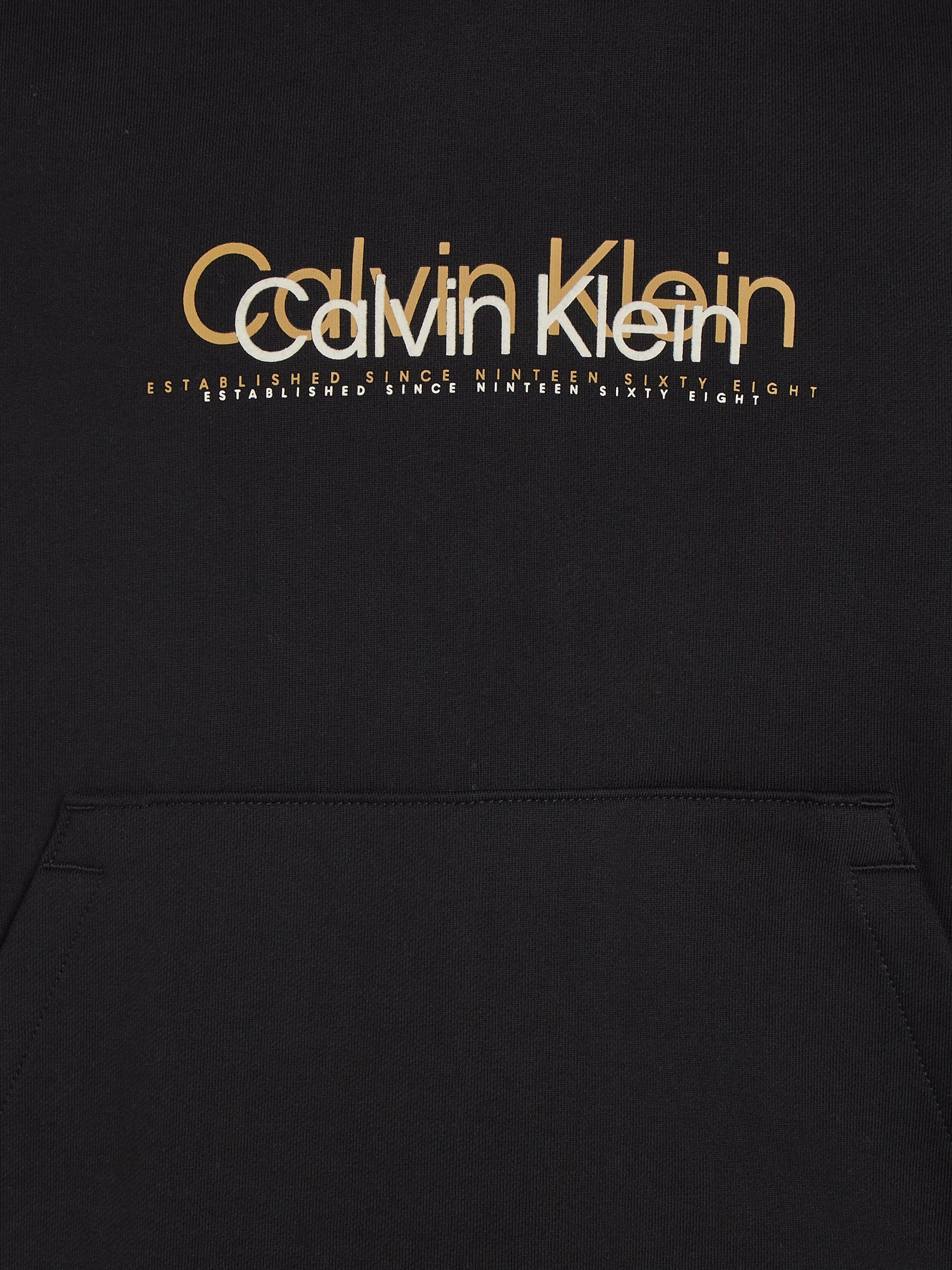 Calvin LOGO Kapuzensweatshirt Ck Klein mit FLOCK Black DOUBLE HOODIE Markenlabel
