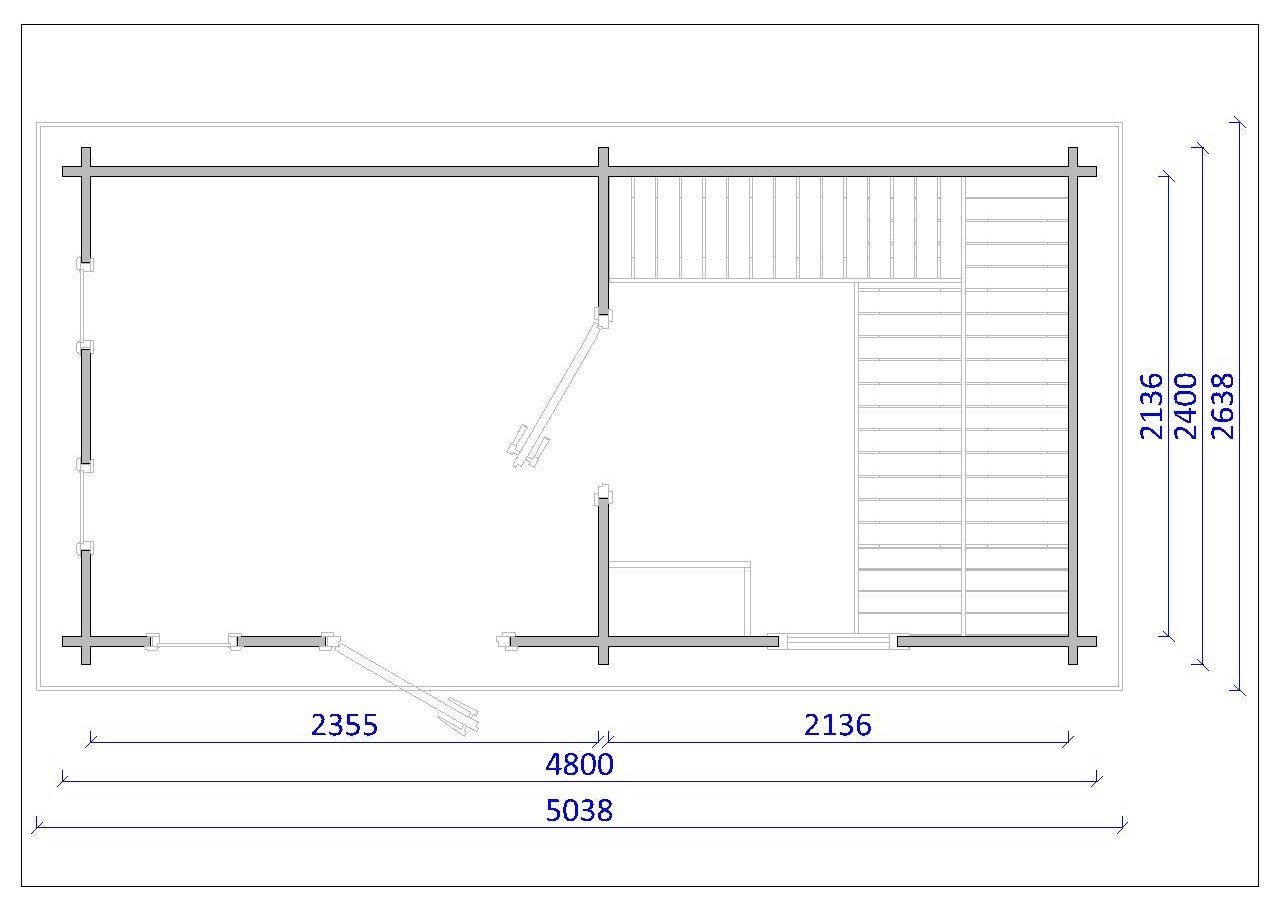 Finn Art Blockhaus Saunahaus Trontheim 4, BxTxH: 480 x 240 x 280 cm, 45 mm, Outdoor Gartensauna, ohne Ofen, mit Vorraum, ohne Dacheindeckung