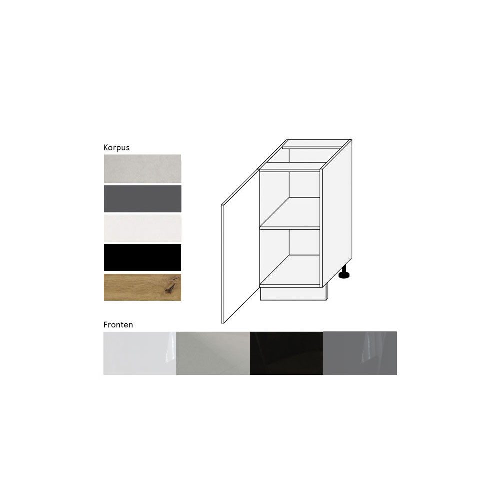 Feldmann-Wohnen Unterschrank Essen (D1D/40, 1-türig, 1 Einlegeboden, 1-St., moderne Optik, lackierte Fronten) 40x50x82cm schwarz - schwarz Hochglanz (ES-D1D/40)