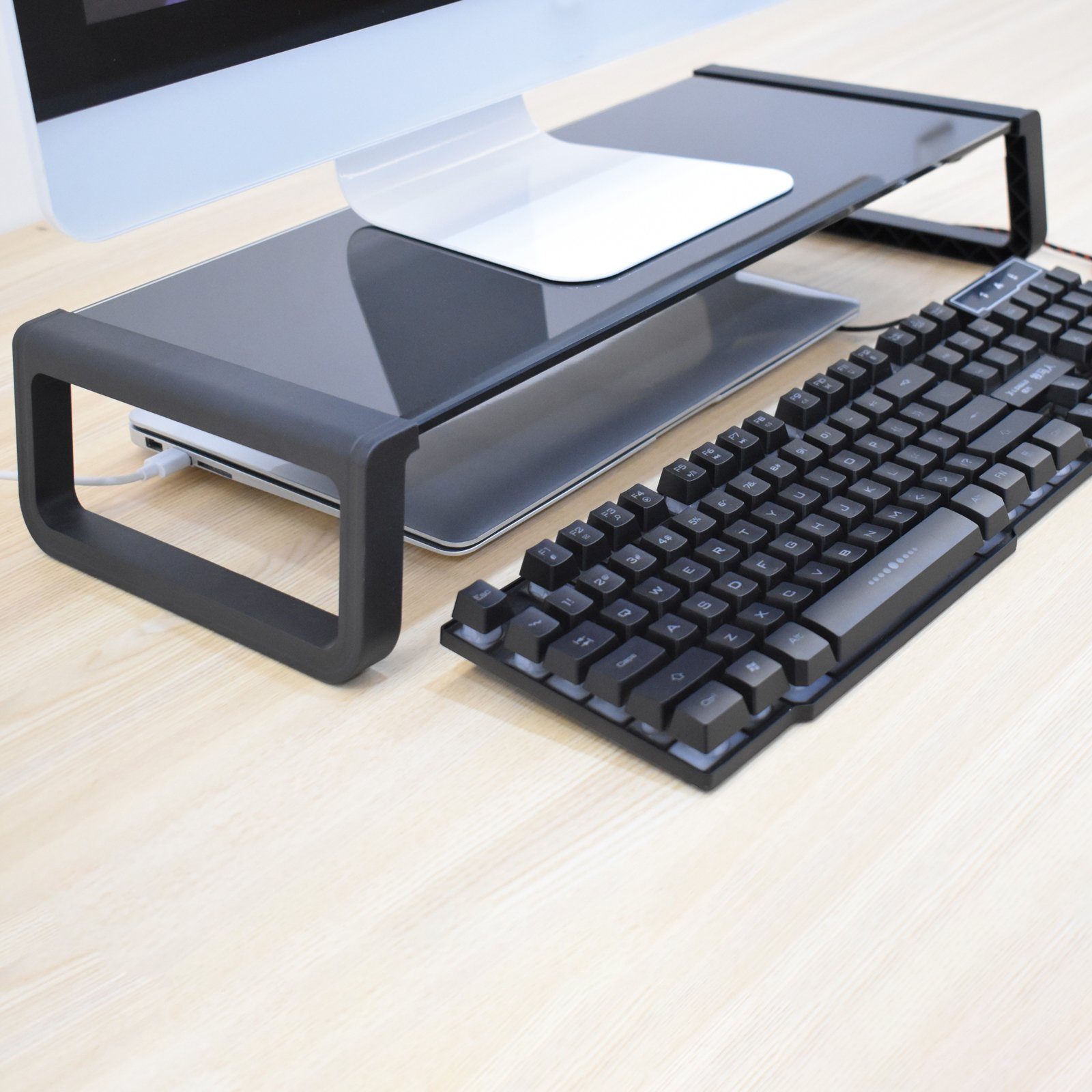 SVITA Schreibtischaufsatz ANSAN, Monitorständer, Monitorerhöhung, Glas, Schwarz – Bild 4 von 5