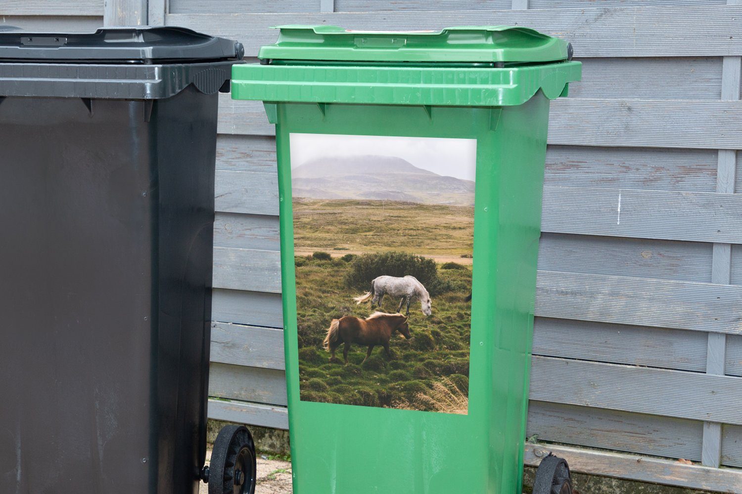 Container, (1 - Gras Wandsticker - St), Mülleimer-aufkleber, Pferde Mülltonne, MuchoWow Sticker, Abfalbehälter Weiß