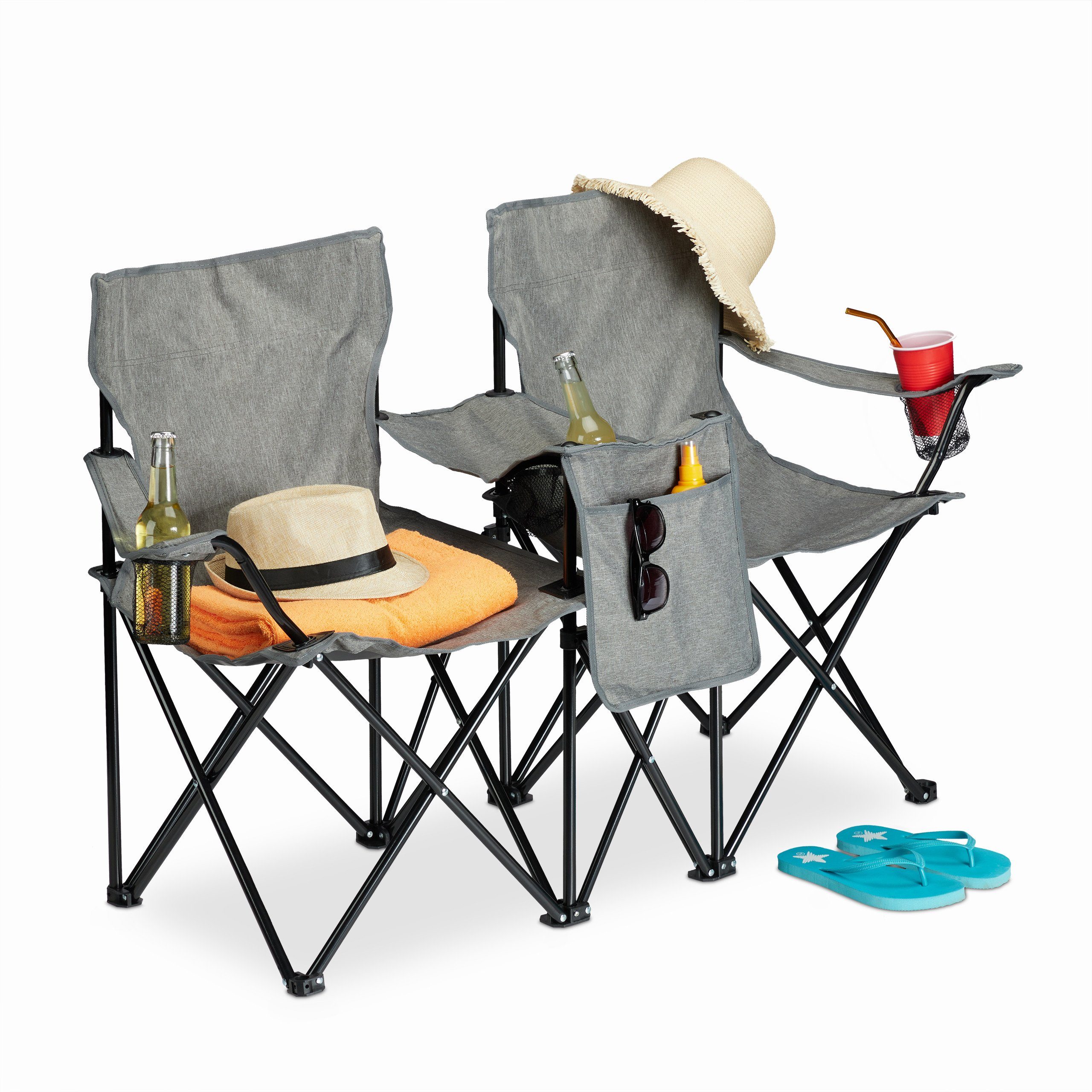Sonnenschirm u Kühlfach 2er Campingstuhl Partner Anglerstuhl Set Doppelsitzer