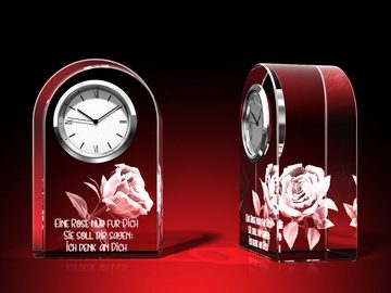 GLASFOTO.COM Tischuhr Rose + Ich denk an dich - Uhr, Glas rund Valentinstag (B x H x T) 60 x 95 x 40 mm, 550 g