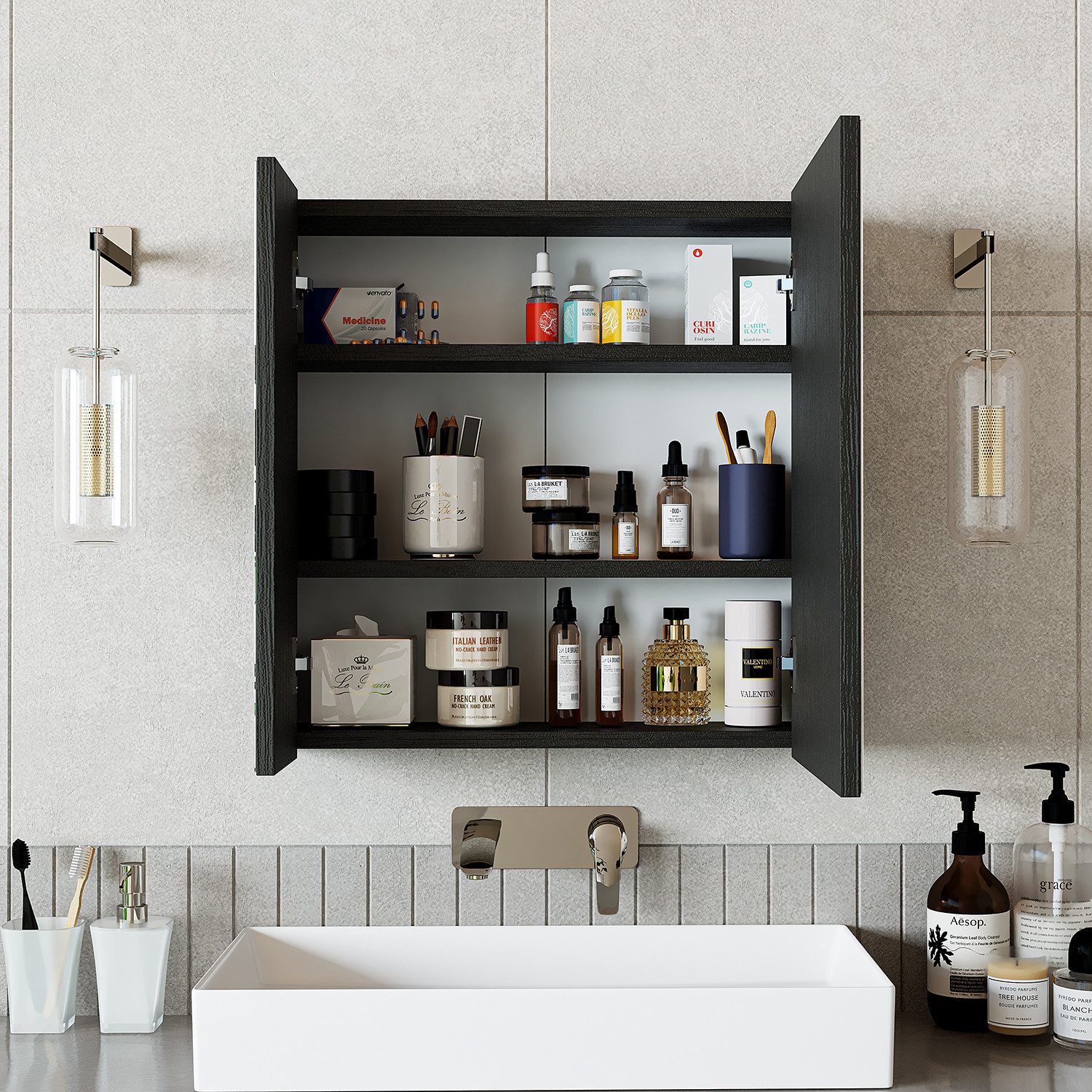 Roomart Badezimmerspiegelschrank Badezimmer Spiegelschrank, 2 Türen, Soft-Close, 2 Größen, wählbar (Badezimmer Spiegelschrank 80 cm und 60 cm breit Badmöbel Badschrank) Soft-Close-Türen, Einlegeböden, ohne LED, 2 Größen wählbar