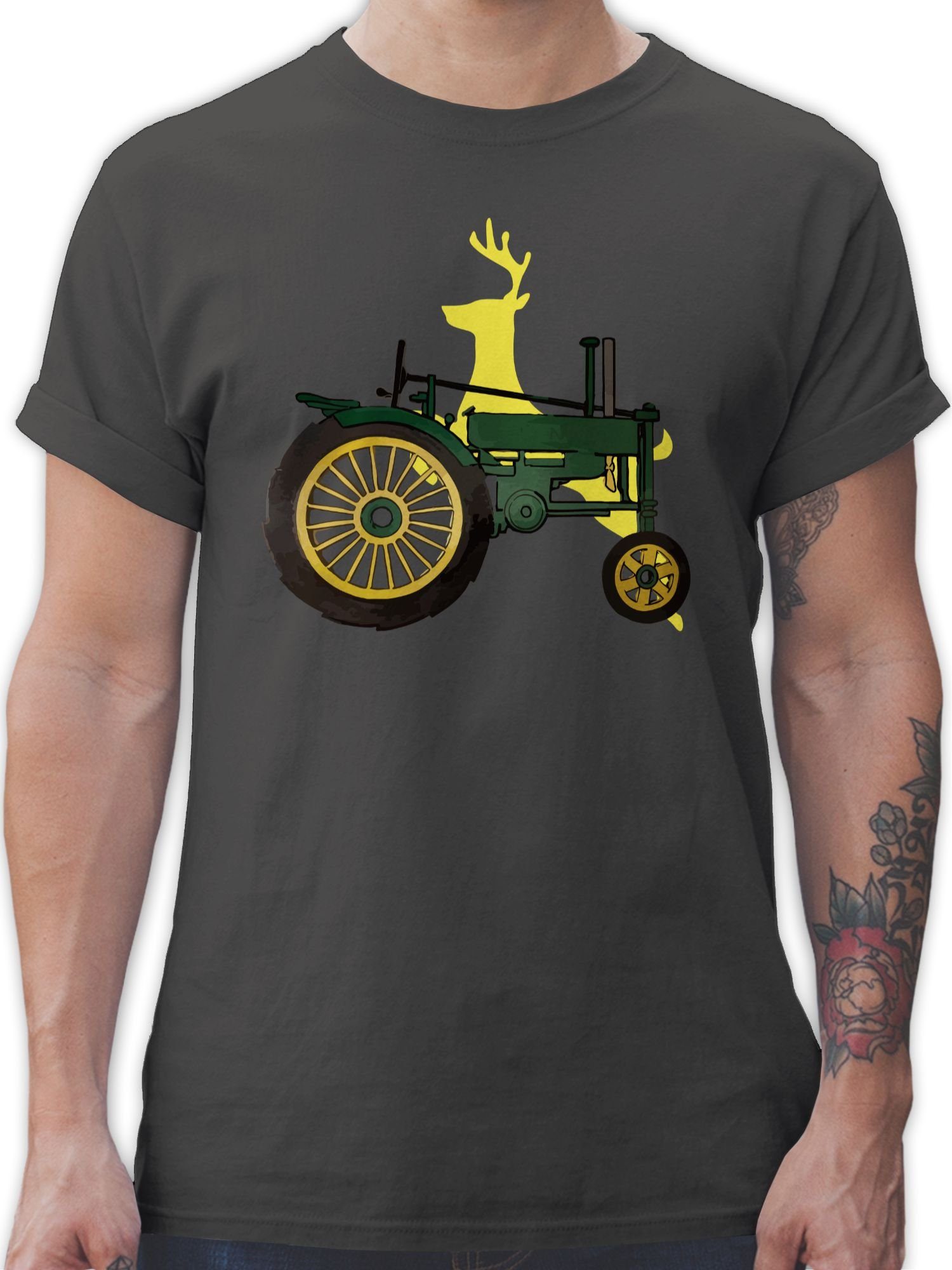 Herren Shirts Shirtracer T-Shirt Traktor Hirsch Deer - Landwirt Geschenk Bauer - Herren Premium T-Shirt Farmer Landwirtschaft