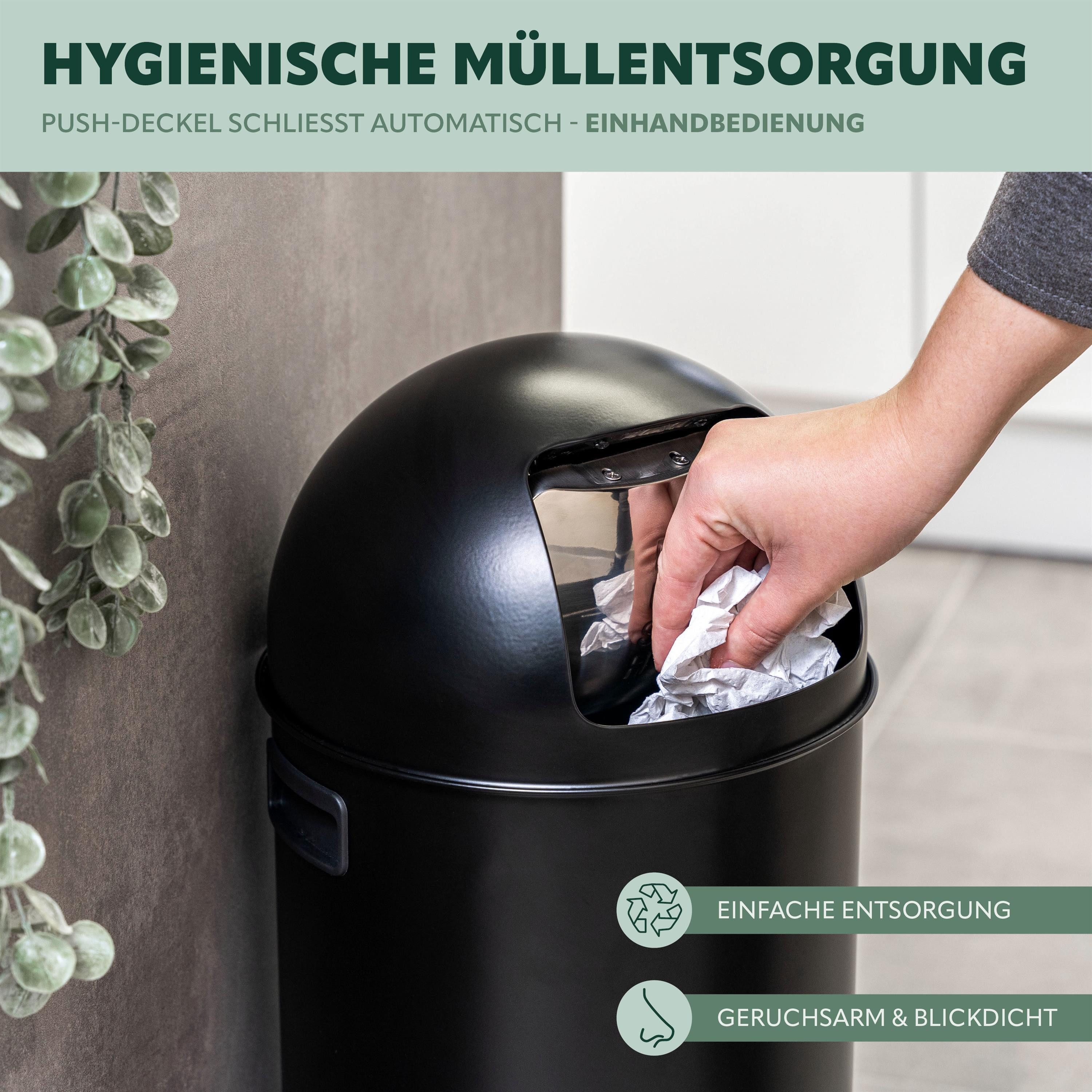 eluno Mülleimer Pushmülleimer 25 Liter aus Stahlblech, abnehmbarer Deckel