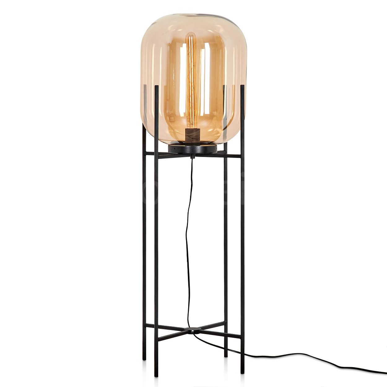 hofstein Stehlampe moderne Stehlampe aus Metall/Glas in Schwarz/Bernsteinfa günstig online kaufen