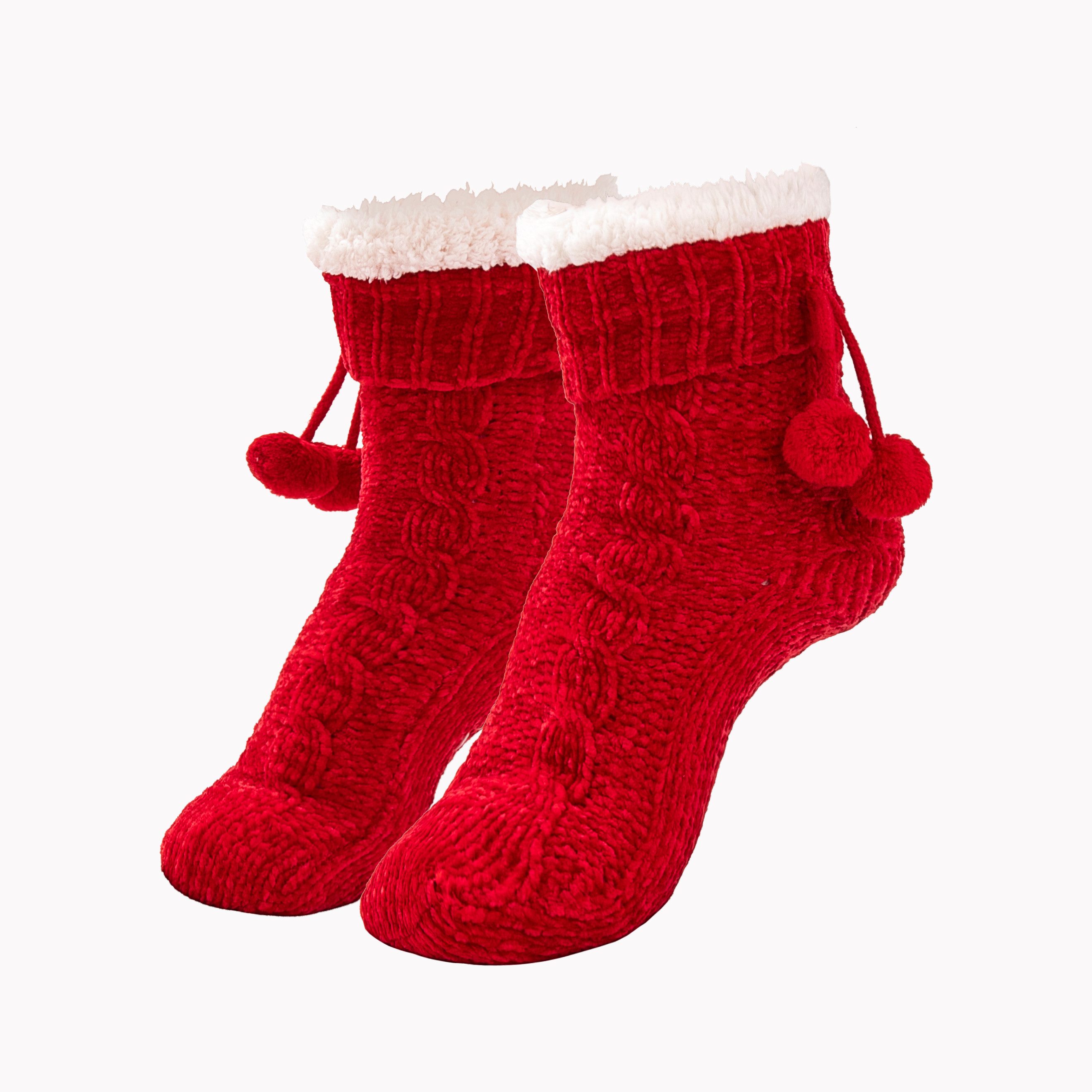 RAIKOU Hüttensocken Hausschuhe Stiefelsocken Lammfell ABS Gr. 35-42 Plüsch Hausschuhe (2-tlg., 1 Paar) mit einem rustfesten sohle