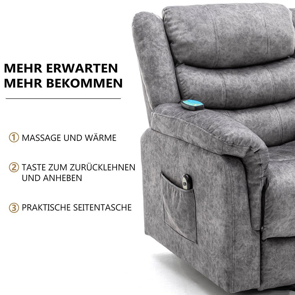TV-Sessel (Fernsehsessel mit Aufstehhilfe, elektrisch Relaxsessel mit Fernbedienung, bis 150 kg belastbar), Massagesessel mit Liegefunktion, Wärmefunktion und Vibrationsmassage