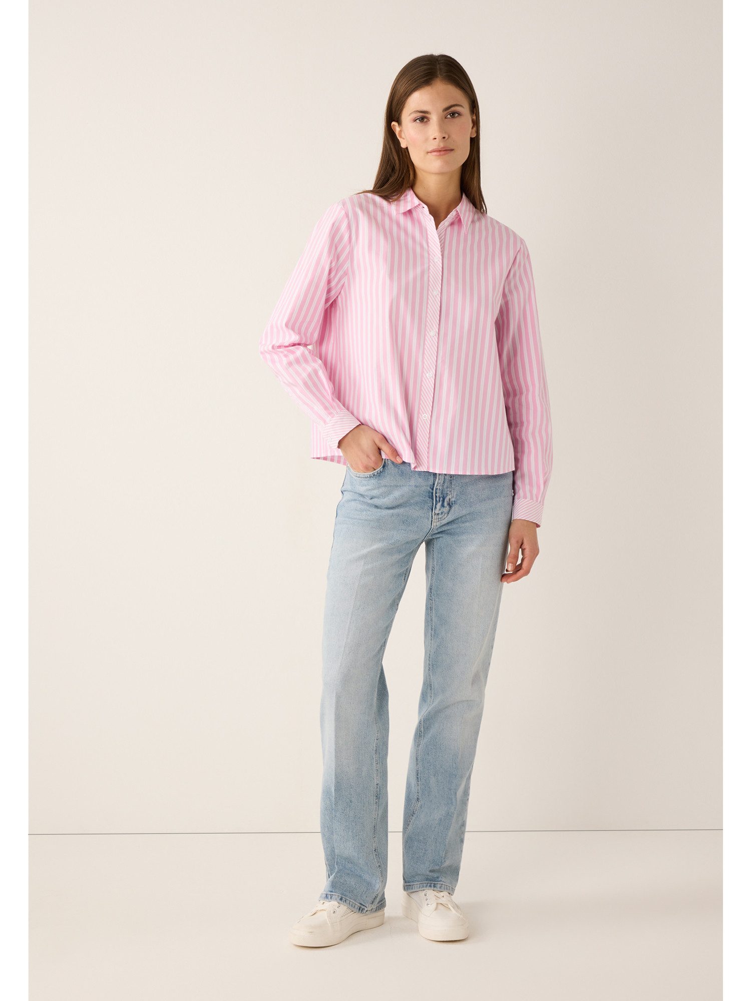 MORE&MORE Langarmbluse kurze, kastige Langarmbluse, gestreift günstig online kaufen