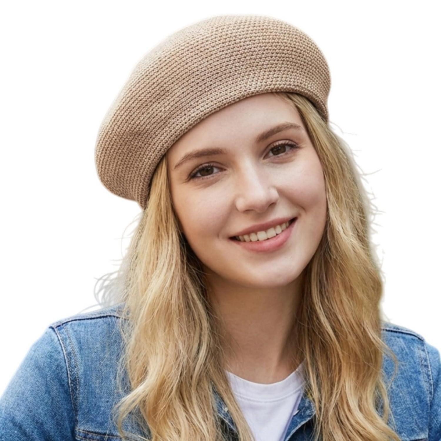 LuxusKollektion Baskenmütze Baskenmütze Damen Barett Beret Künstler Sommer Einheitsgröße-M Beige