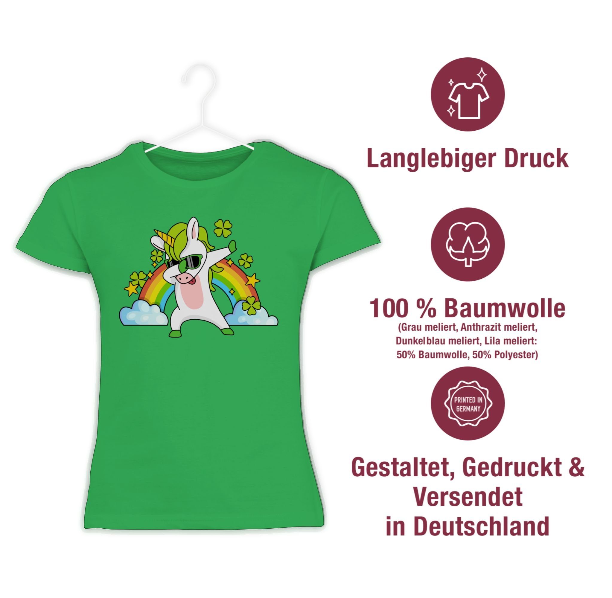 Kleeblatt Shirtracer 2 T-Shirt Dabbendes Kinder Regenbogen Anlässe Einhorn Grün