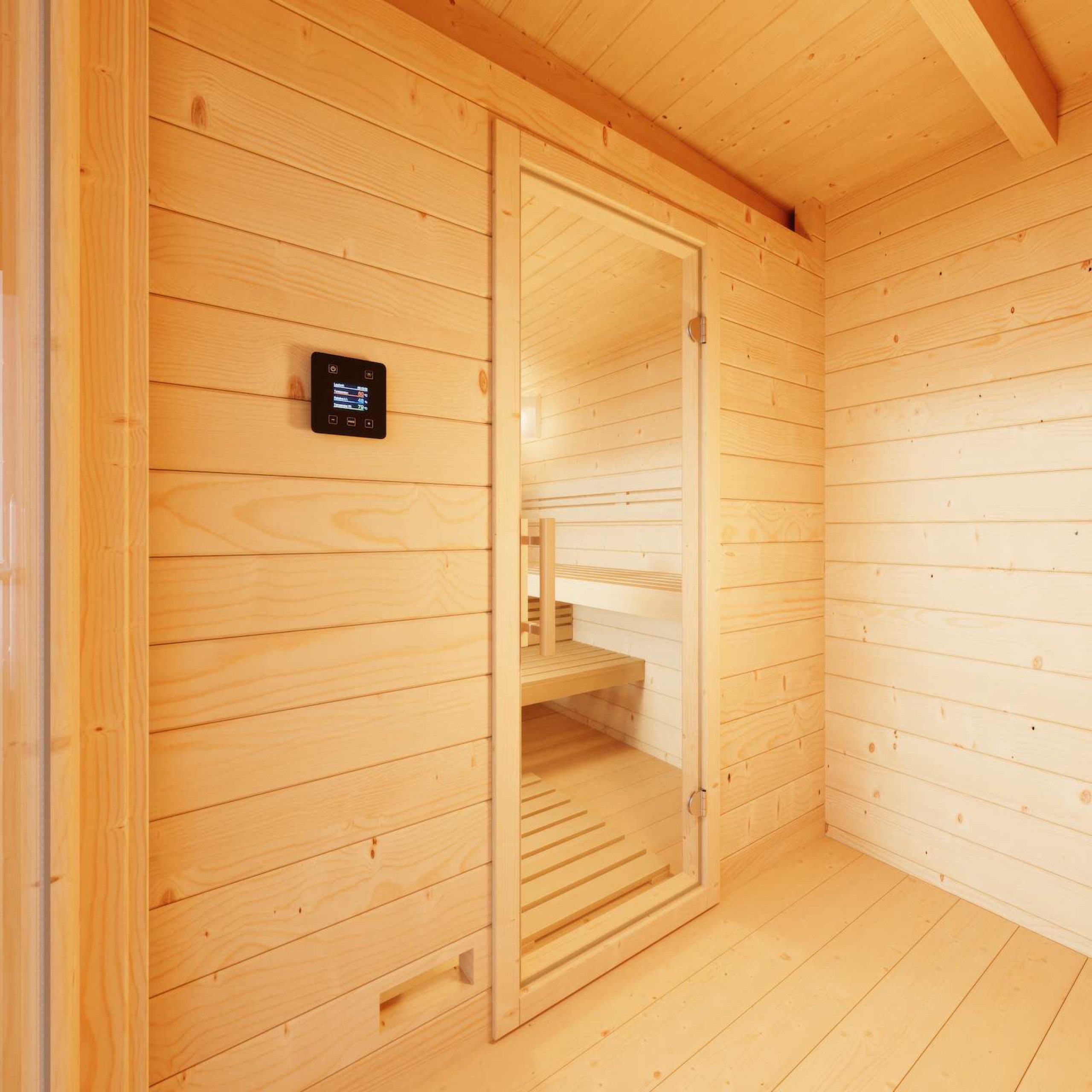 Infraworld Fasssauna Infraworld Gartensauna Terra 3 Außensauna mit Vorraum Saunahaus 341